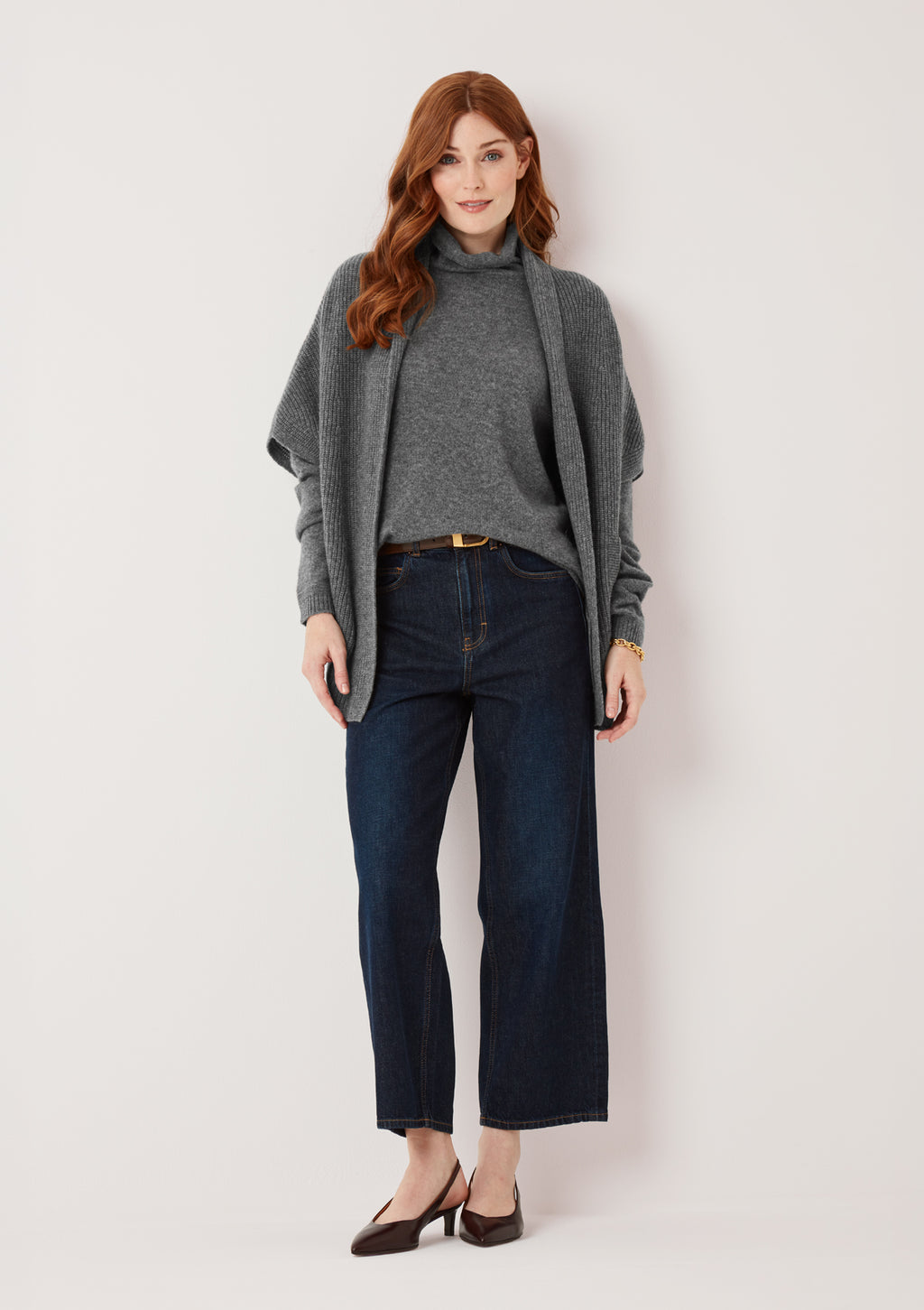 Half Cardigan Sleeveless Cardigan Pewter