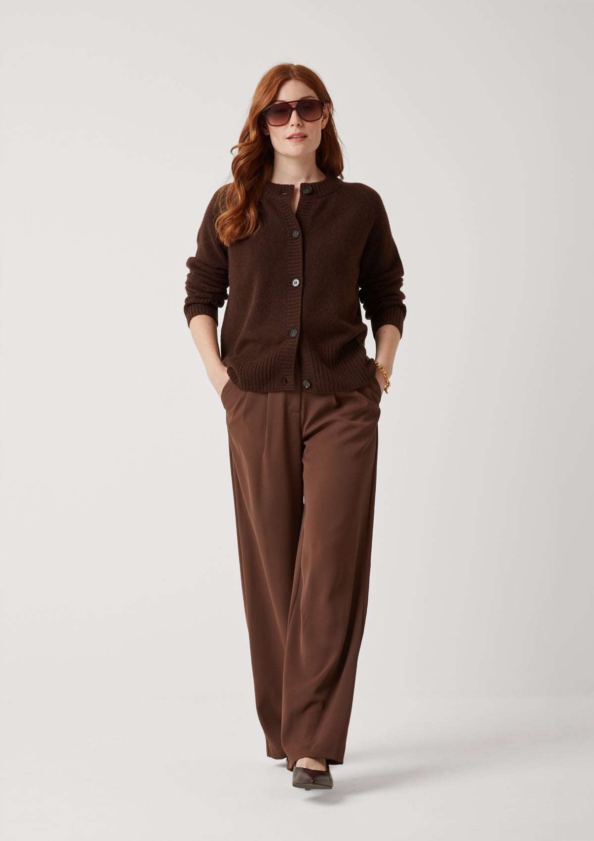 The Luxe Crew Cardigan in Americano Brown