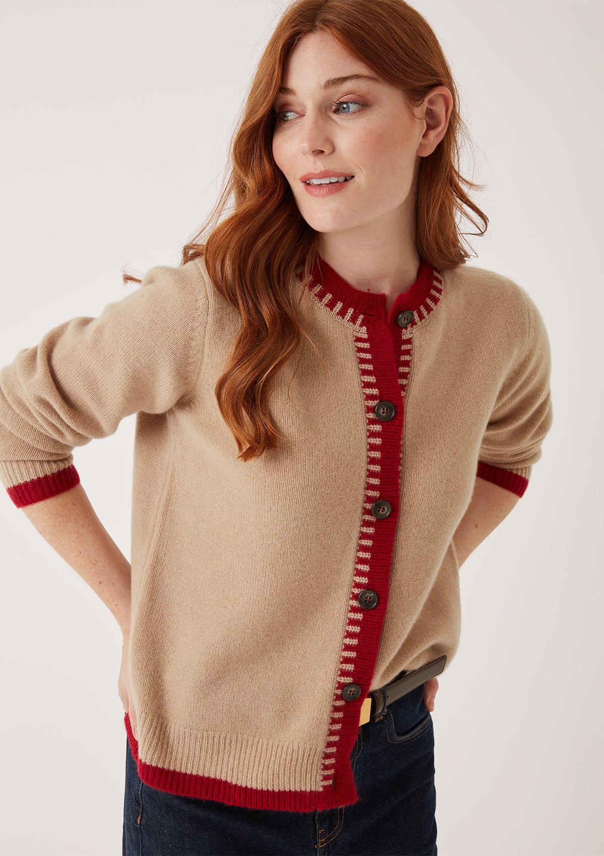 Cashmere Blanket Stitch Cardigan in Chanterelle
