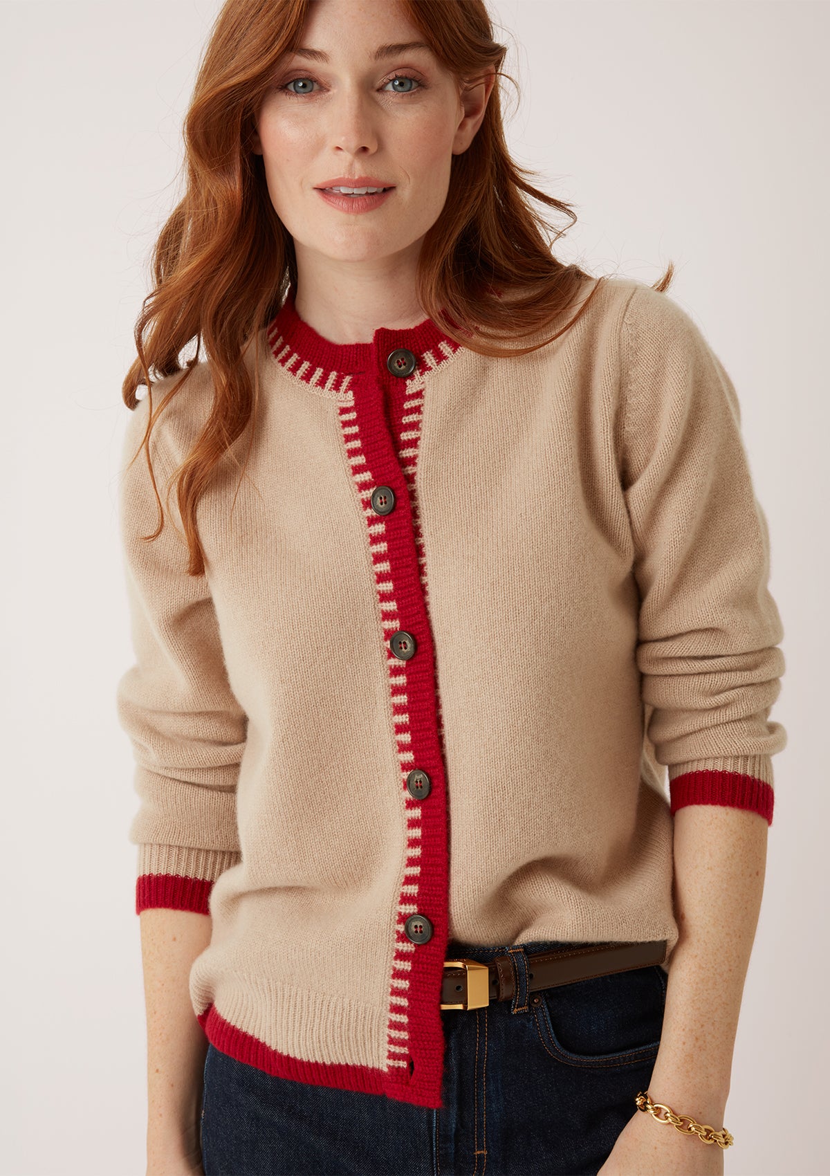 Cashmere Blanket Stitch Cardigan in Chanterelle