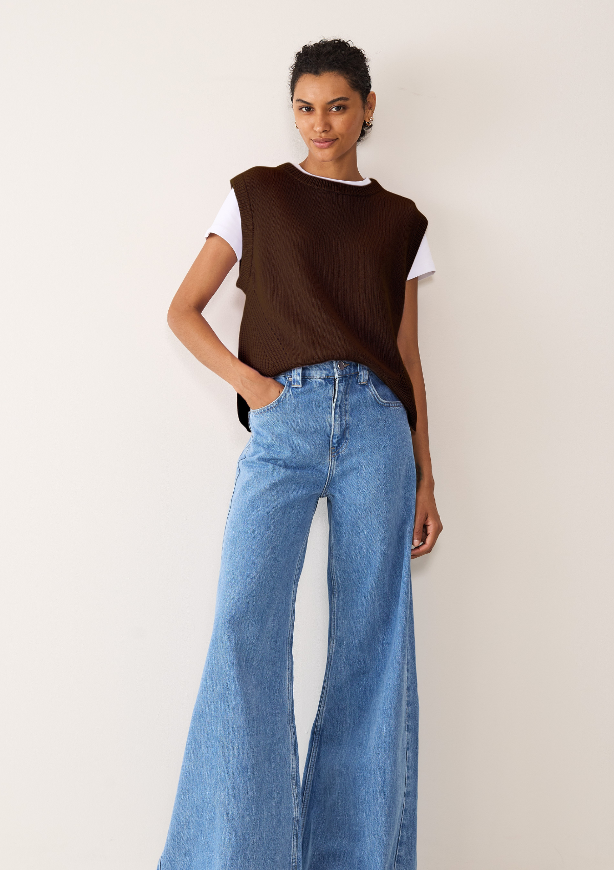 Ribbed Detail Lofty Cashmere Tank in Americano Brown