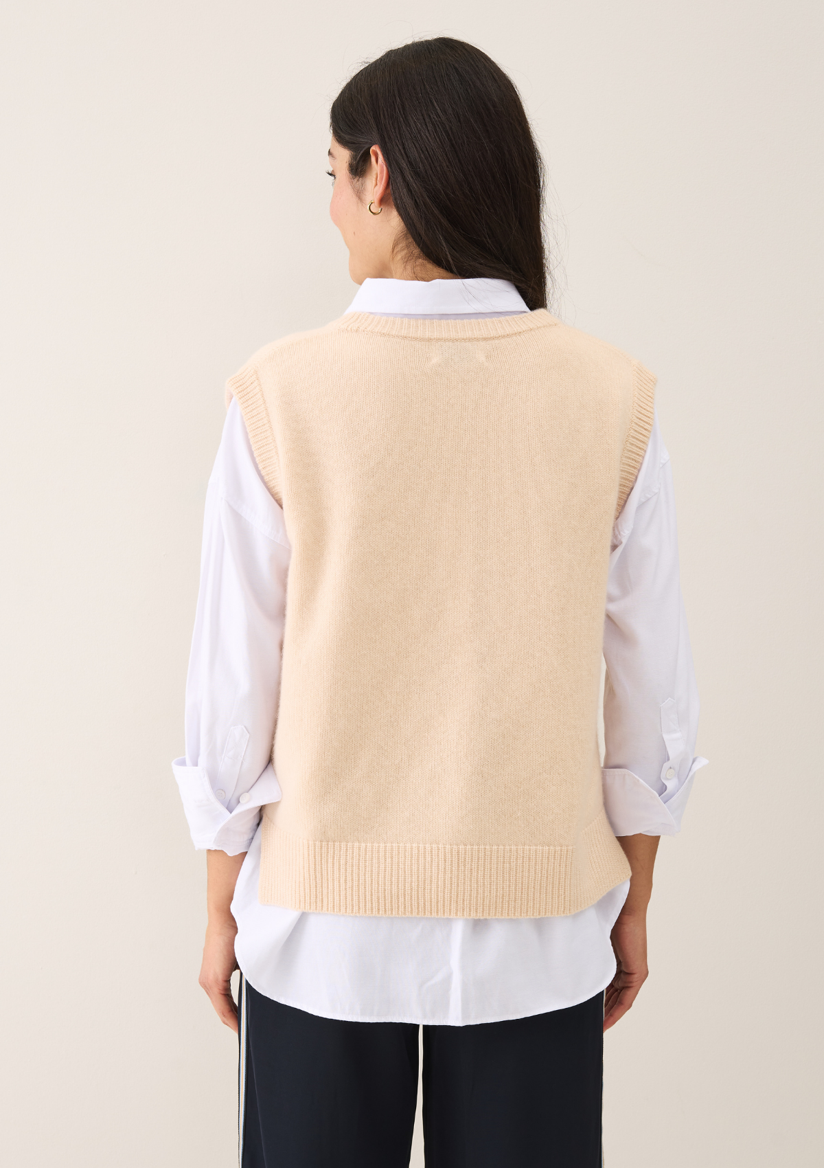 Ribbed Detail Lofty Cashmere Tank in Crème