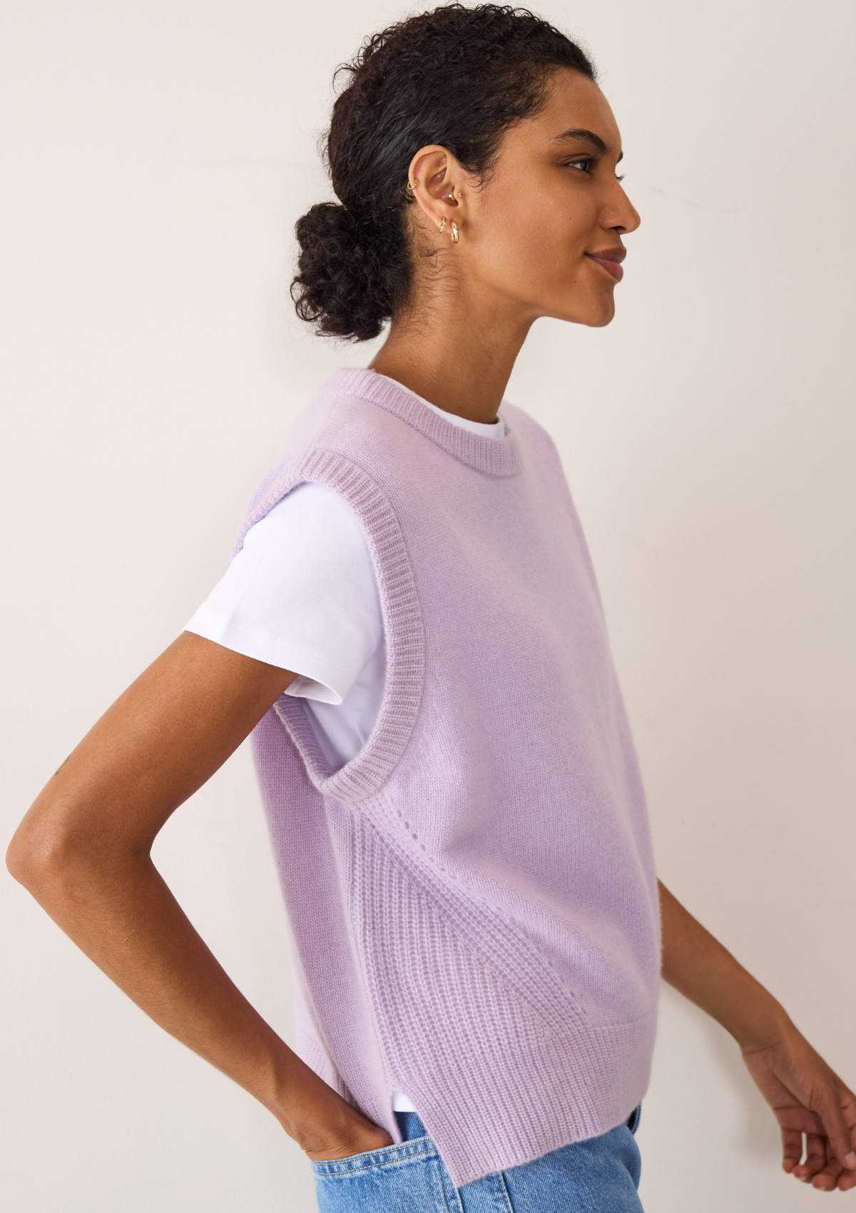 Ribbed Detail Lofty Cashmere Tank in Siberian Lilac