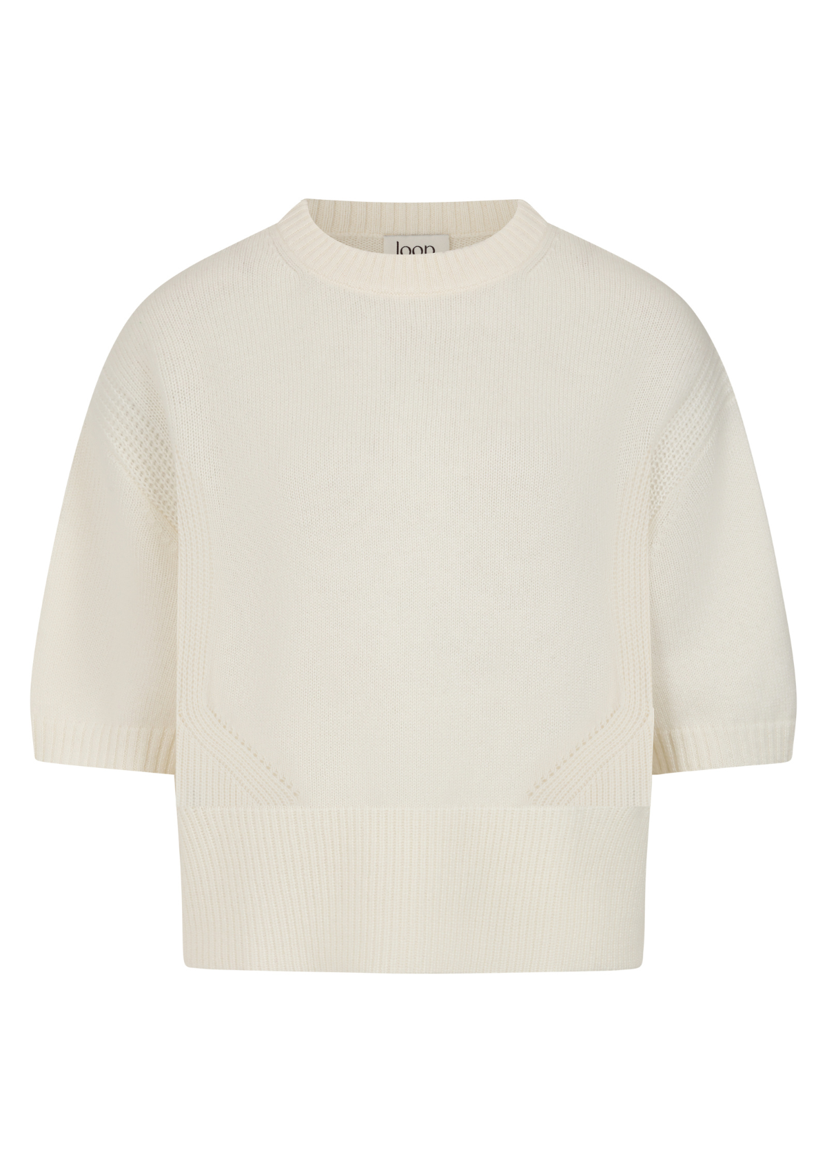 Ribbed Detail Lofty Cashmere Short-Sleeved Sweater in Snow White