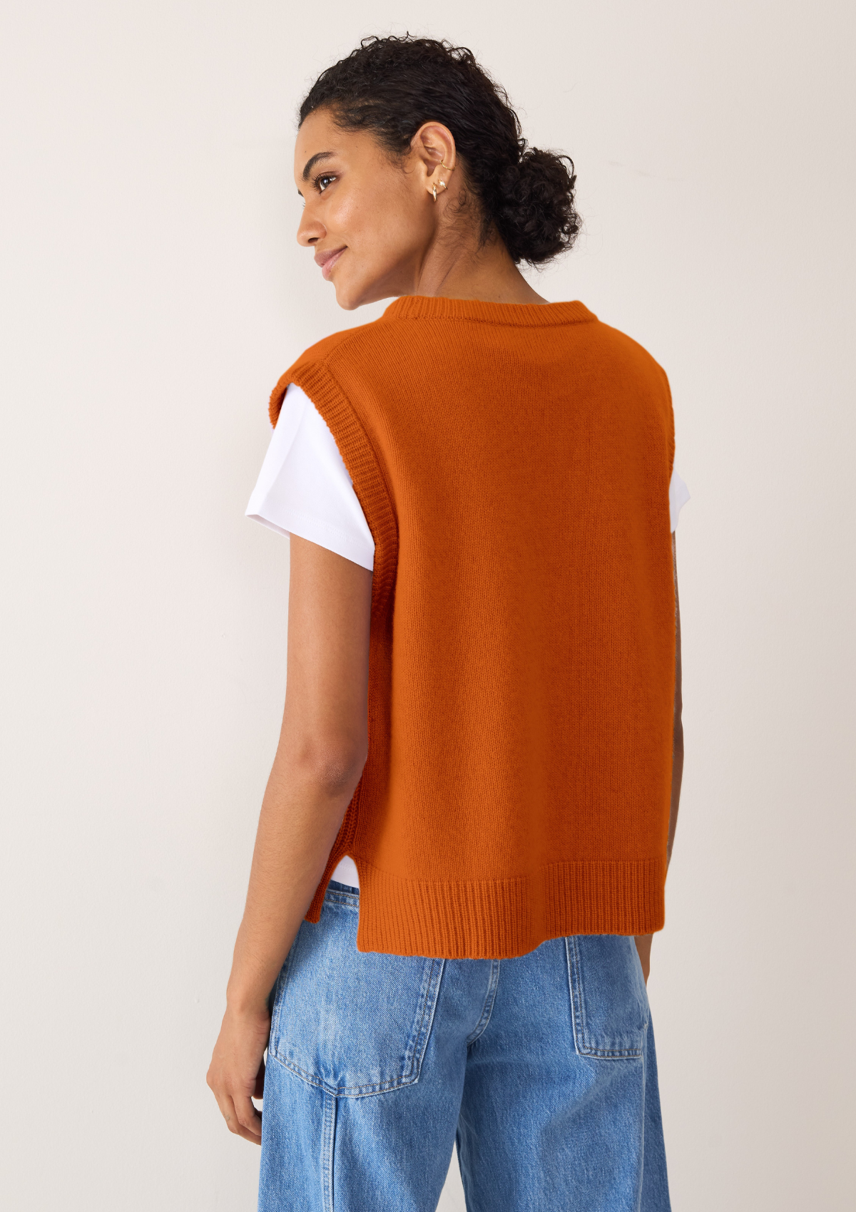 Ribbed Detail Lofty Cashmere Tank in Marmalade Orange