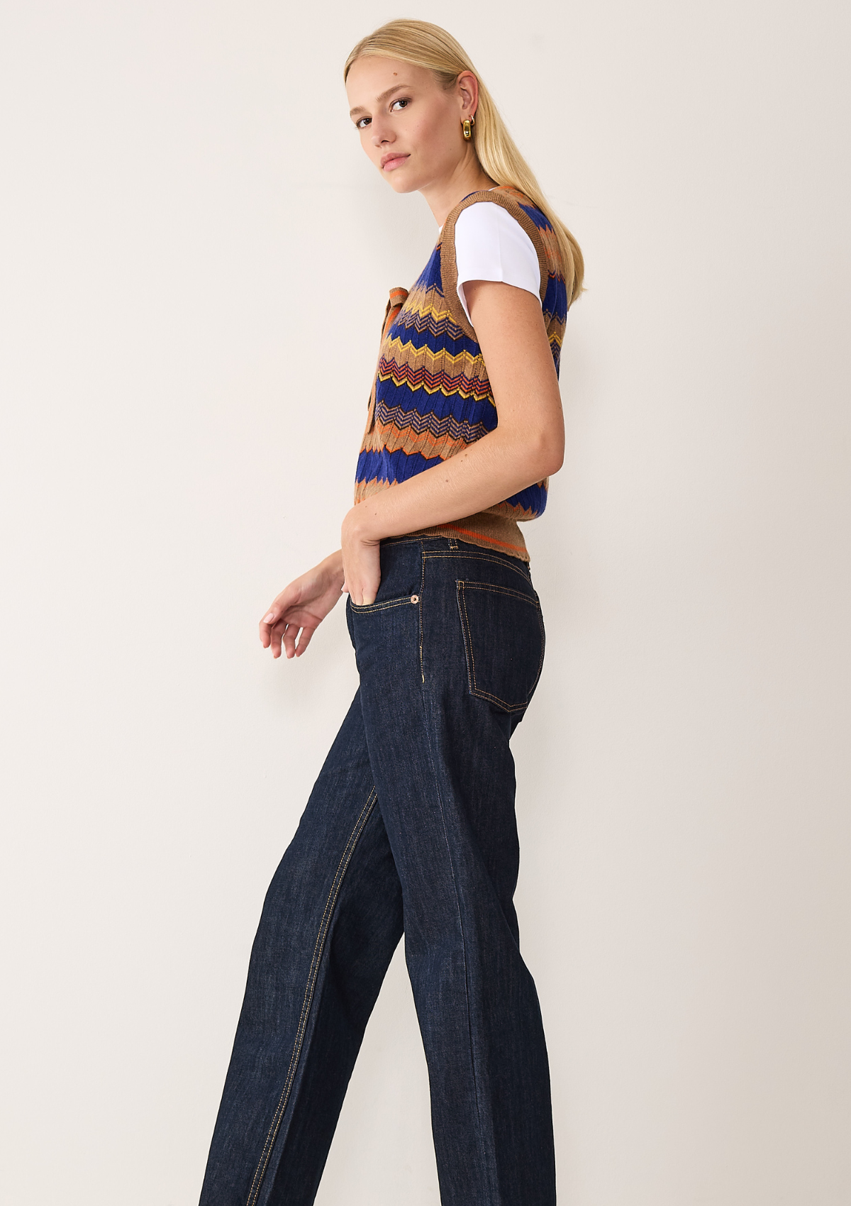 Chevron Stitch Tank in Blue & Orange Mix