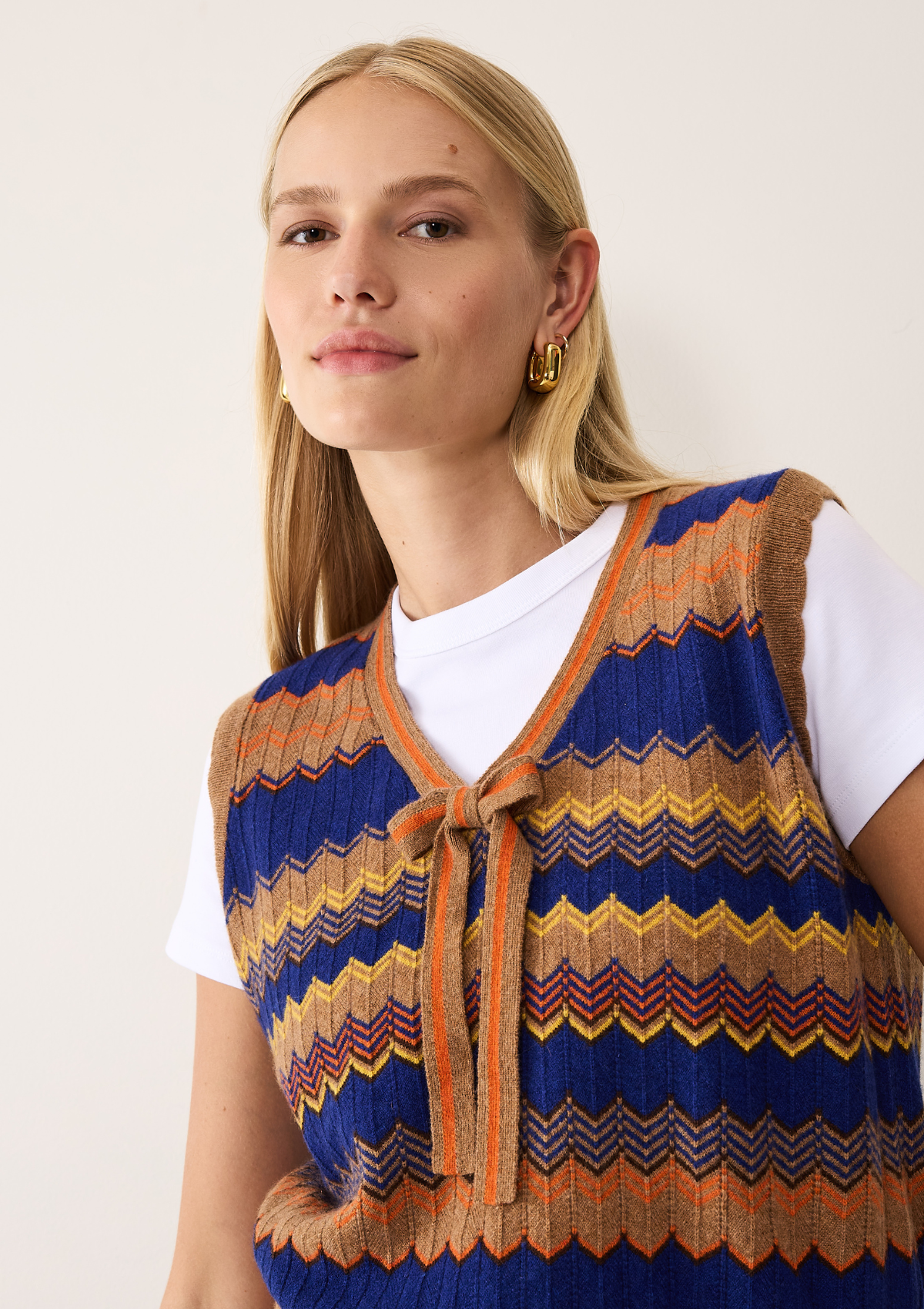 Chevron Stitch Tank in Blue & Orange Mix