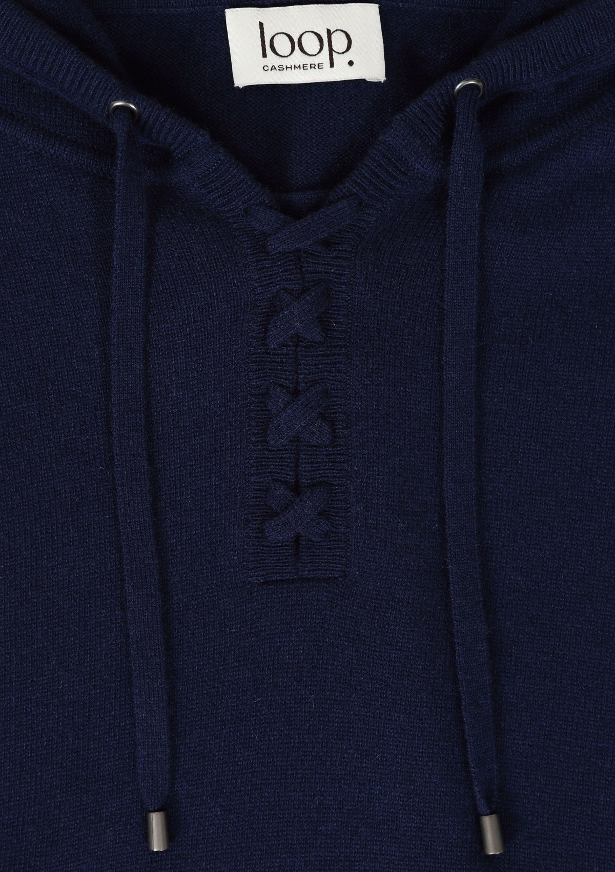 Cashmere Lace Neck Hoodie in Midnight Blue