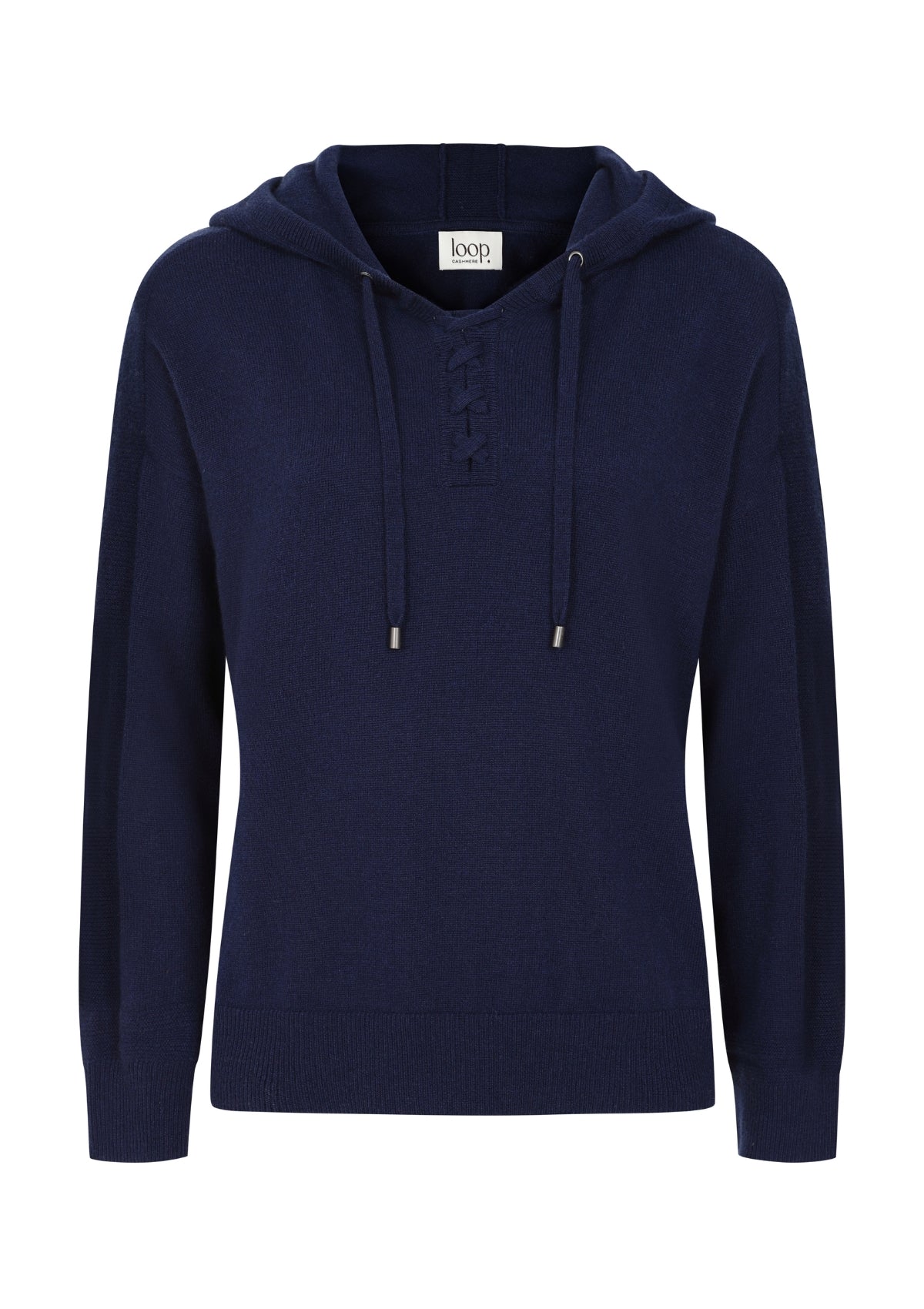Cashmere Lace Neck Hoodie in Midnight Blue