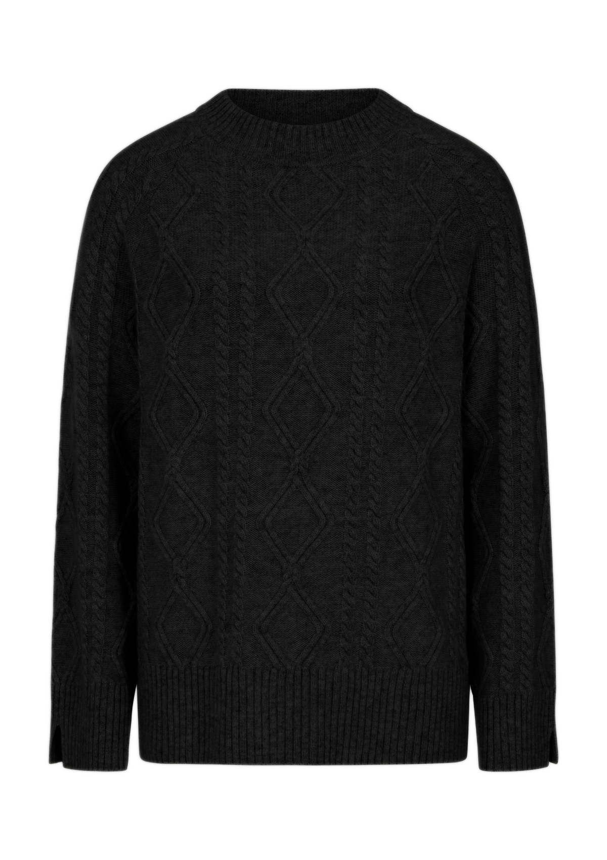 Cashmere Cable Crew Neck Sweater in Jet Black