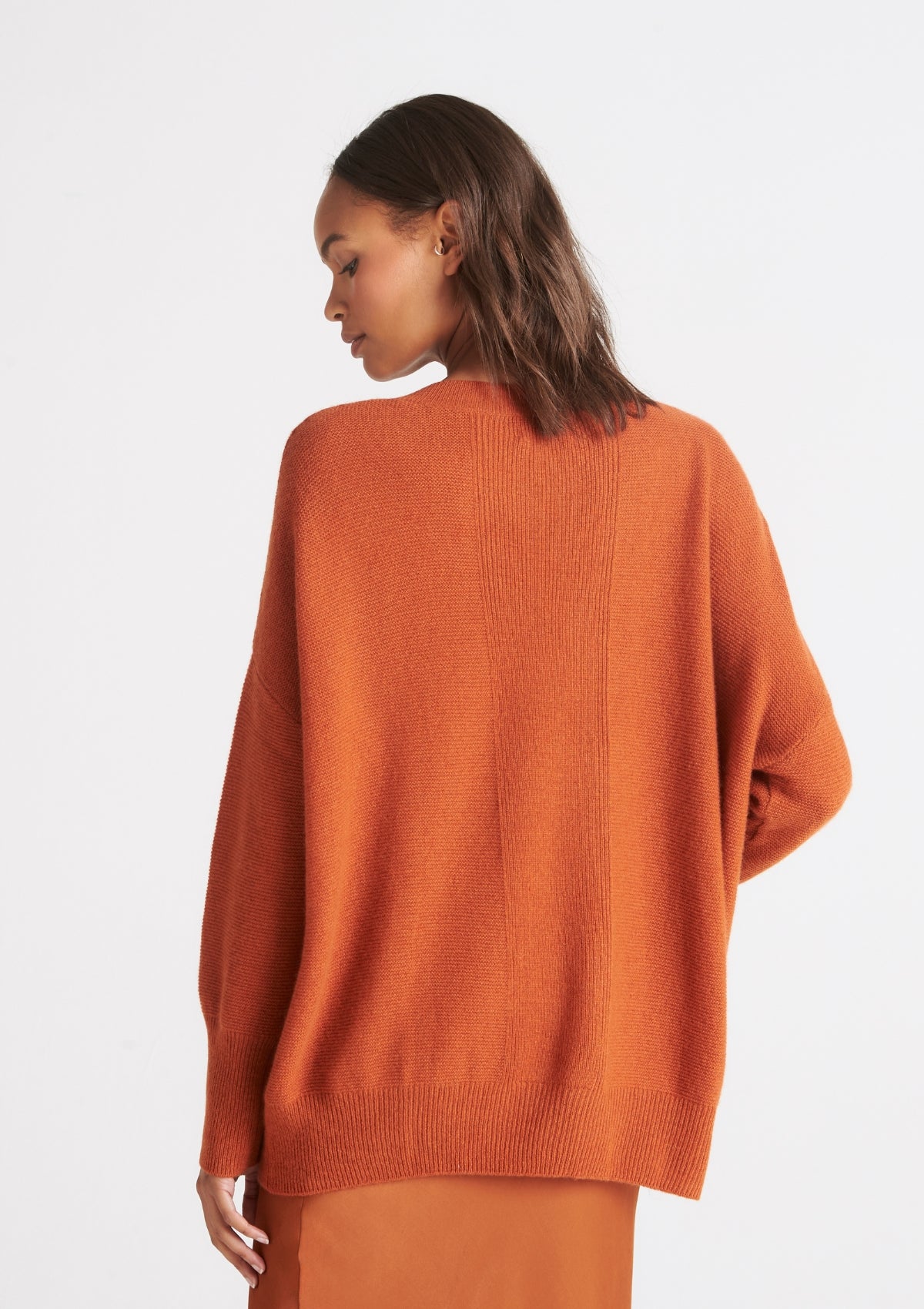 Relaxed V Neck Sweater in Ginger Orange