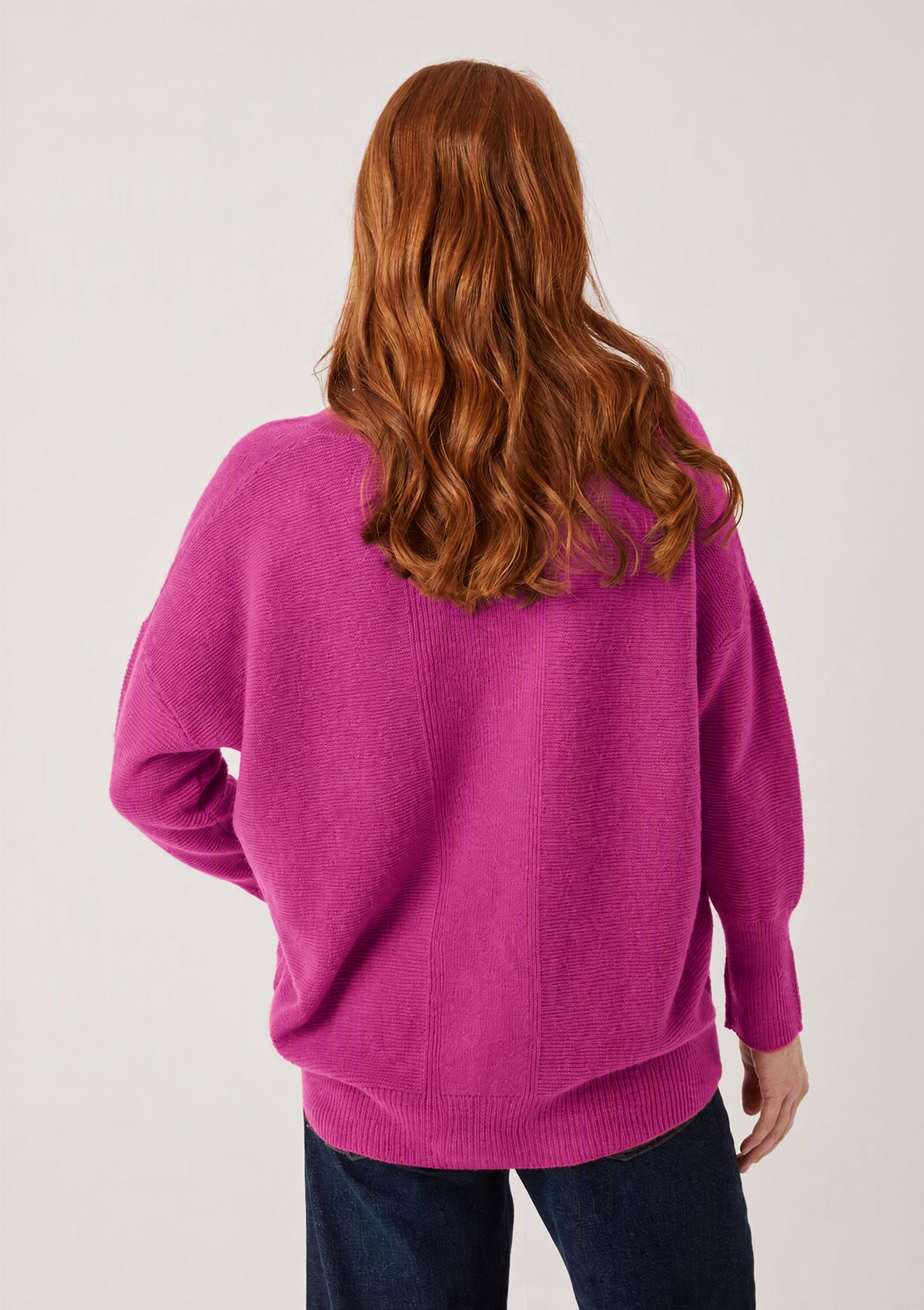 Relaxed Lofty V Neck Sweater in Morello Pink