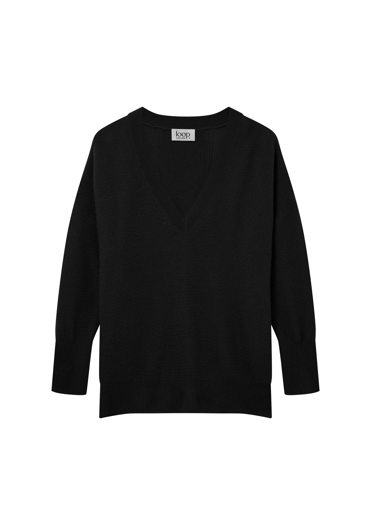 Relaxed Lofty V-Neck Sweater in Jet Black