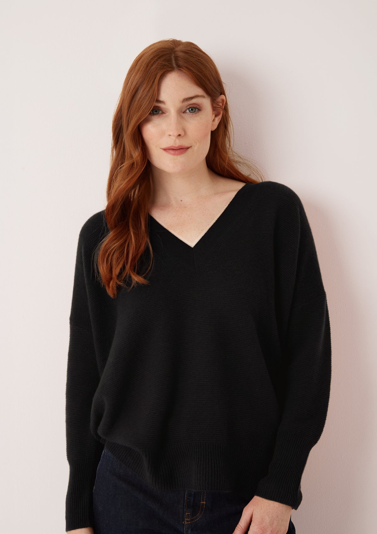 Relaxed Lofty V-Neck Sweater in Jet Black