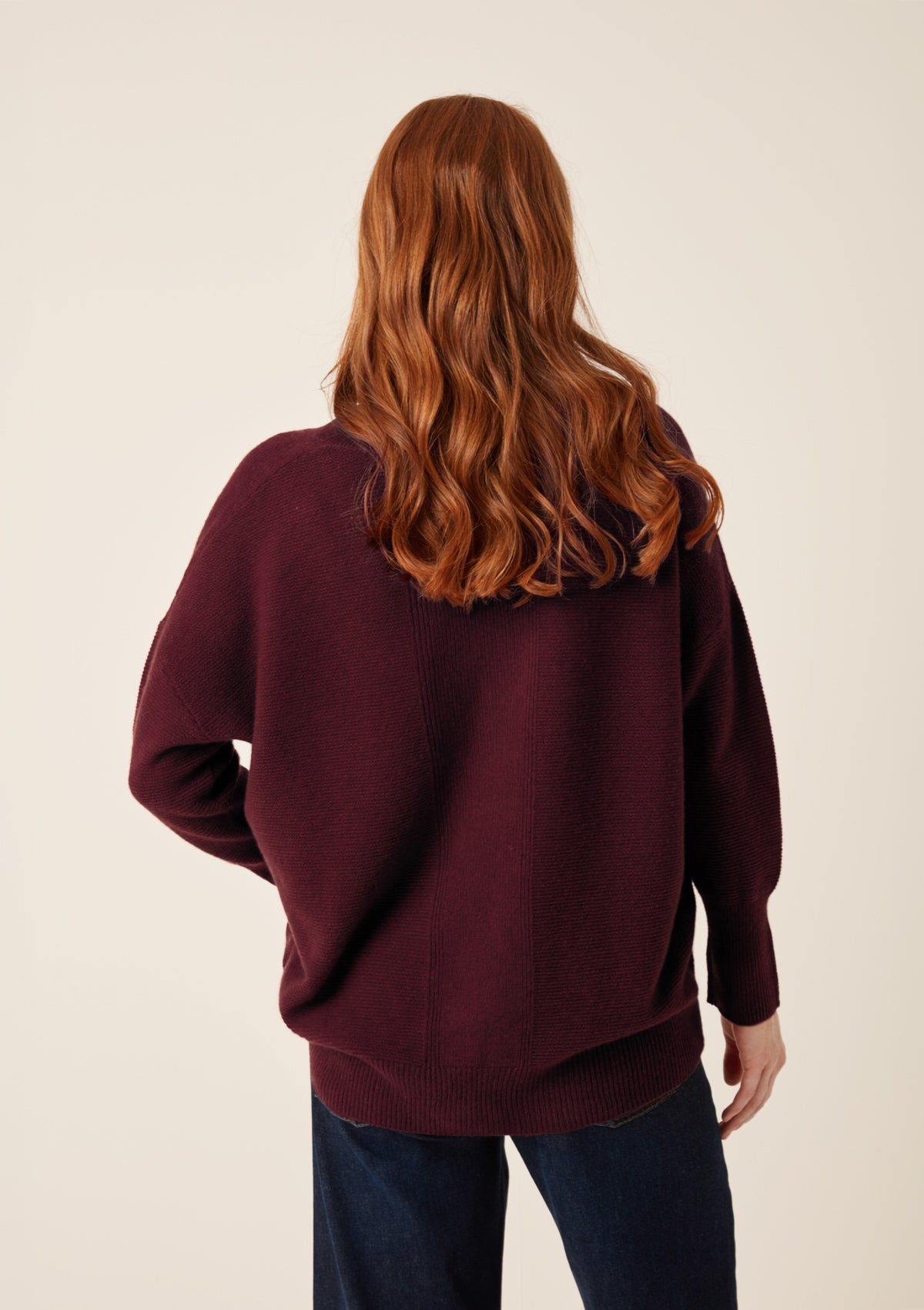 Relaxed Lofty V Neck Sweater in Bordeaux Burgundy