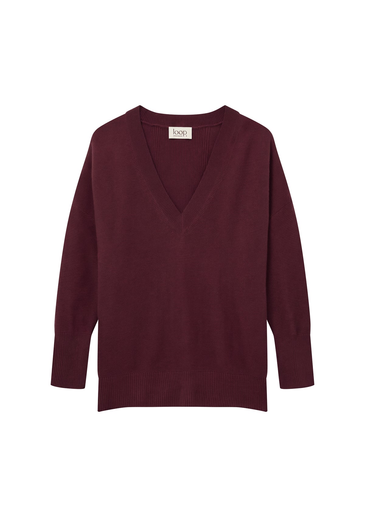 Relaxed Lofty V Neck Sweater in Bordeaux Burgundy