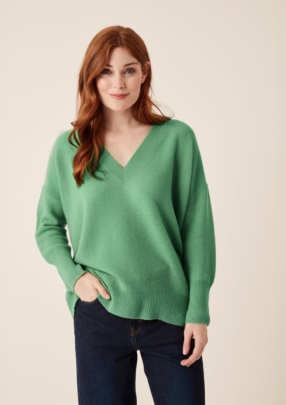 Relaxed Lofty V Neck Sweater in Chai Green