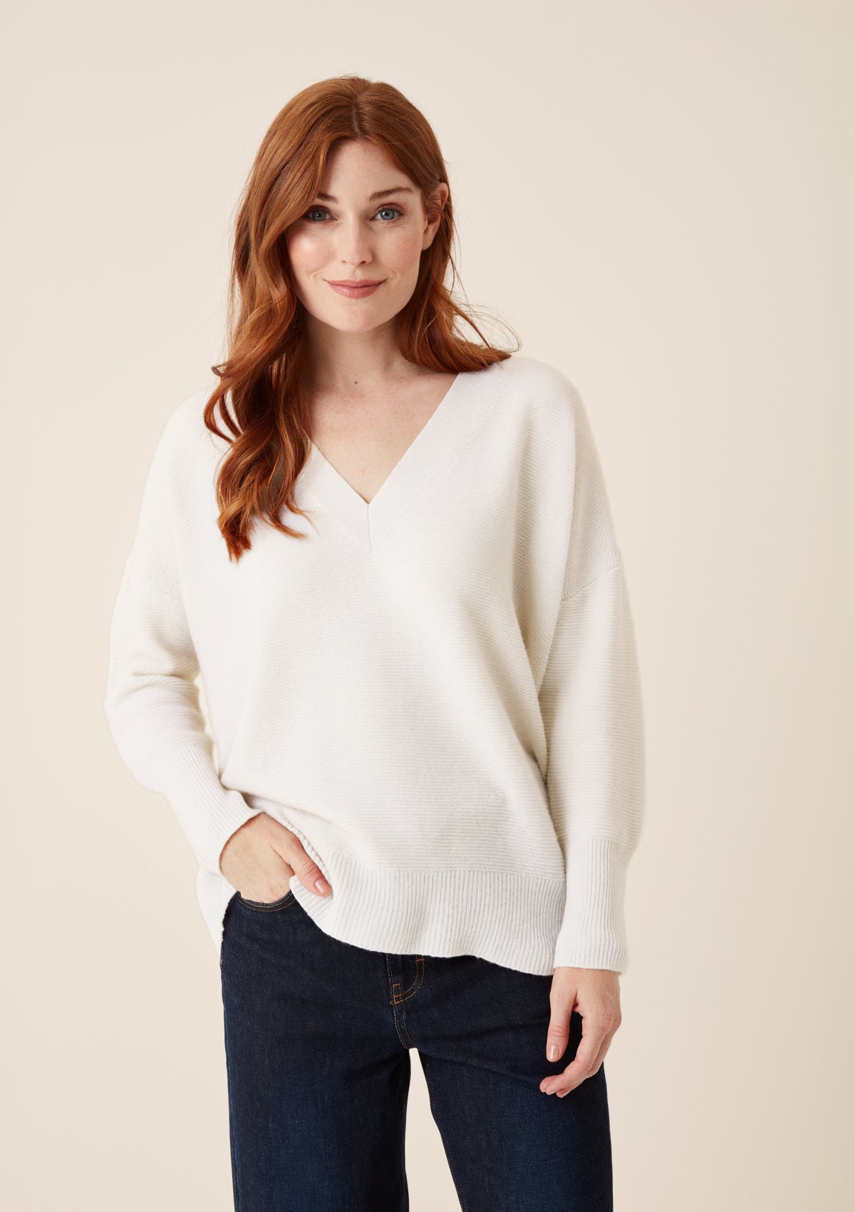 Relaxed Lofty V-Neck Sweater in Chalk White