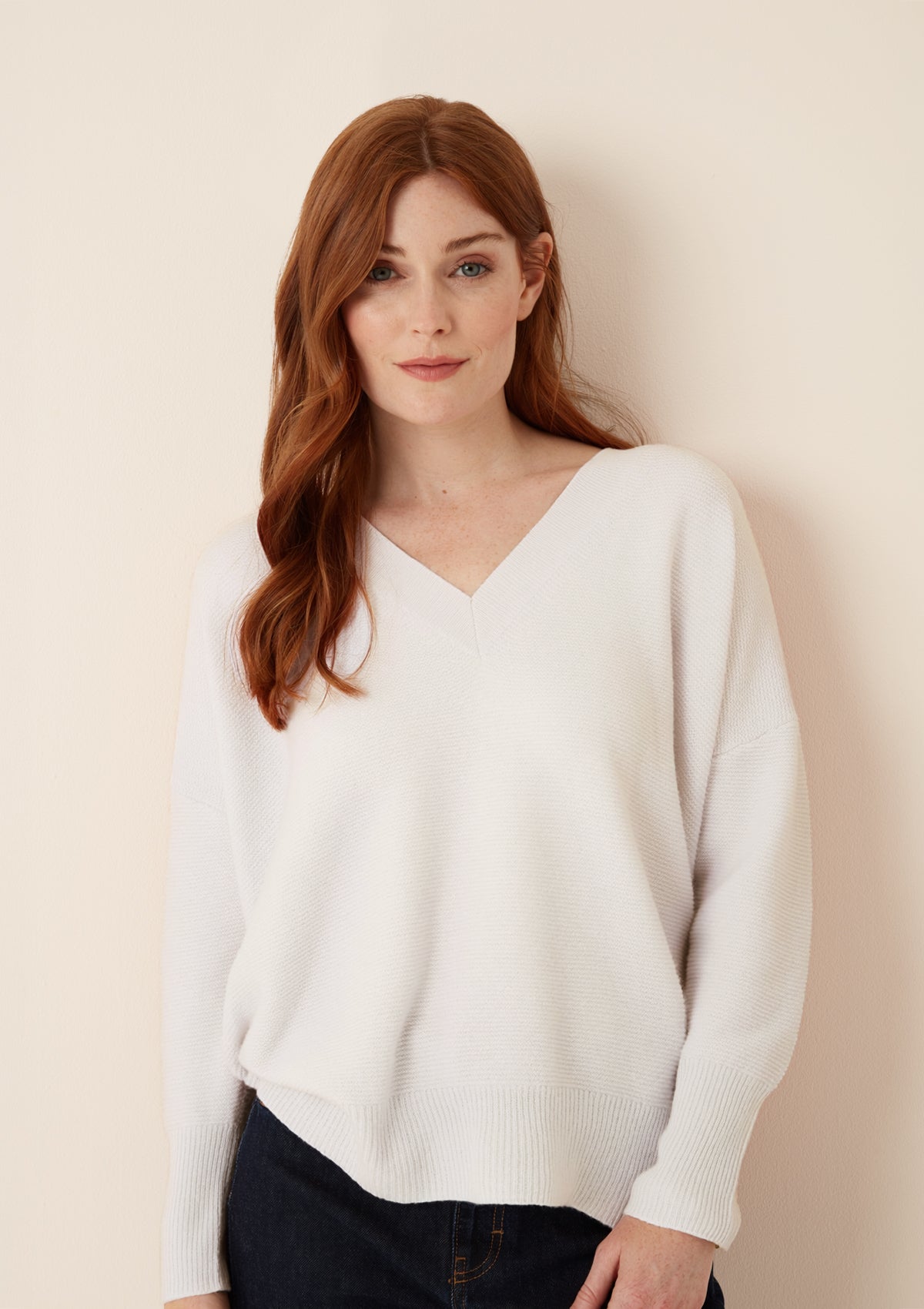 Relaxed Lofty V-Neck Sweater in Chalk White