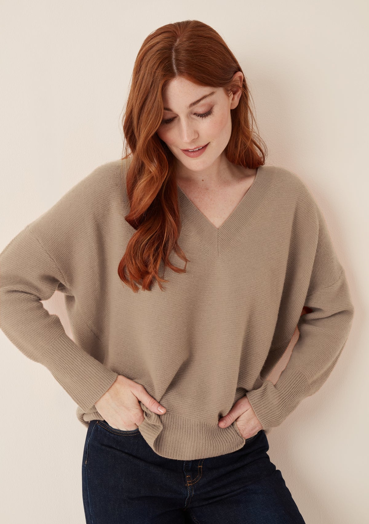 Relaxed Lofty V Neck Sweater in Chanterelle