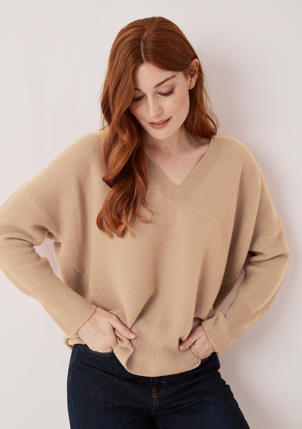 Relaxed Lofty V Neck Sweater Chanterelle