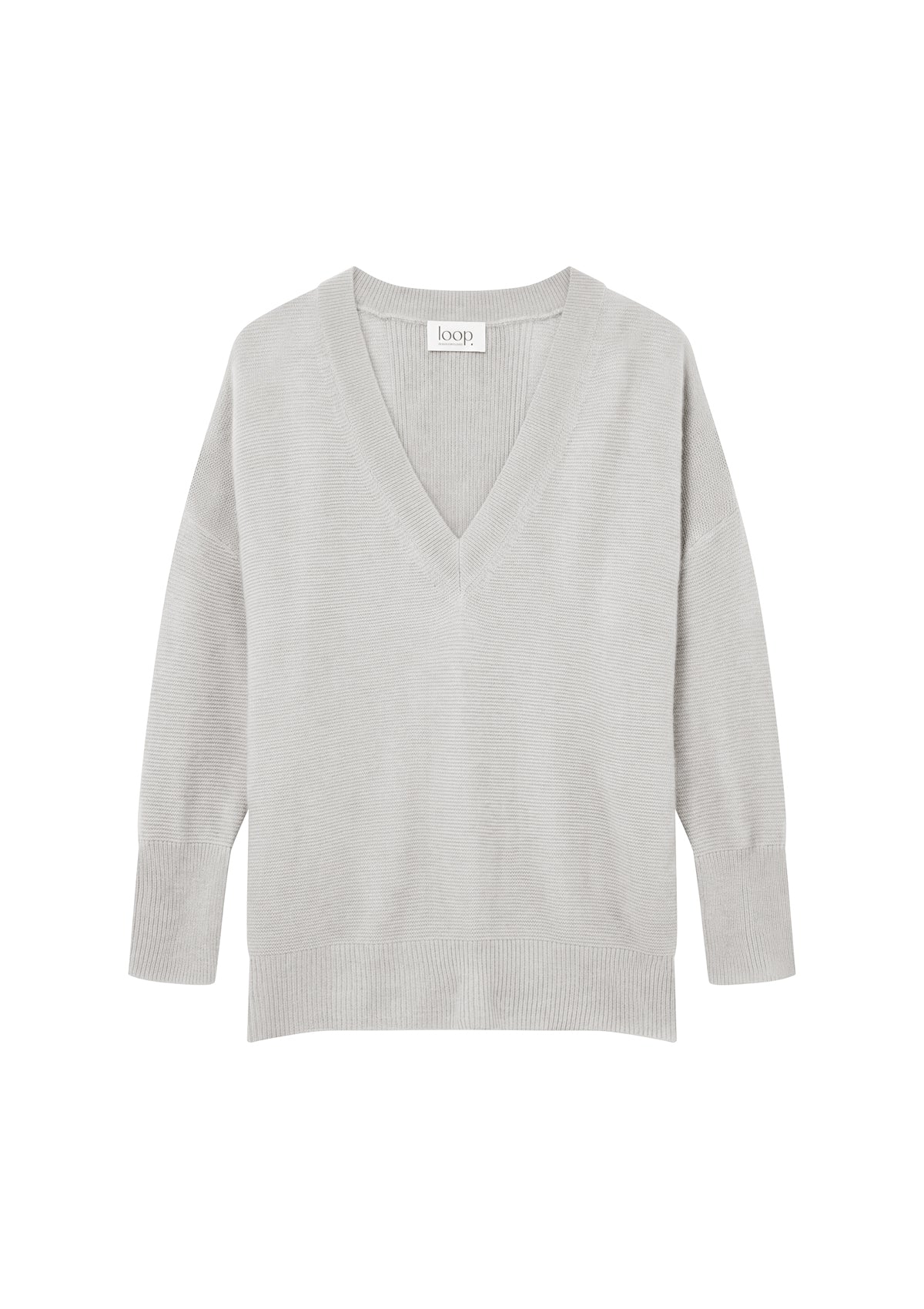 Relaxed Lofty V Neck Sweater in Foggy Grey