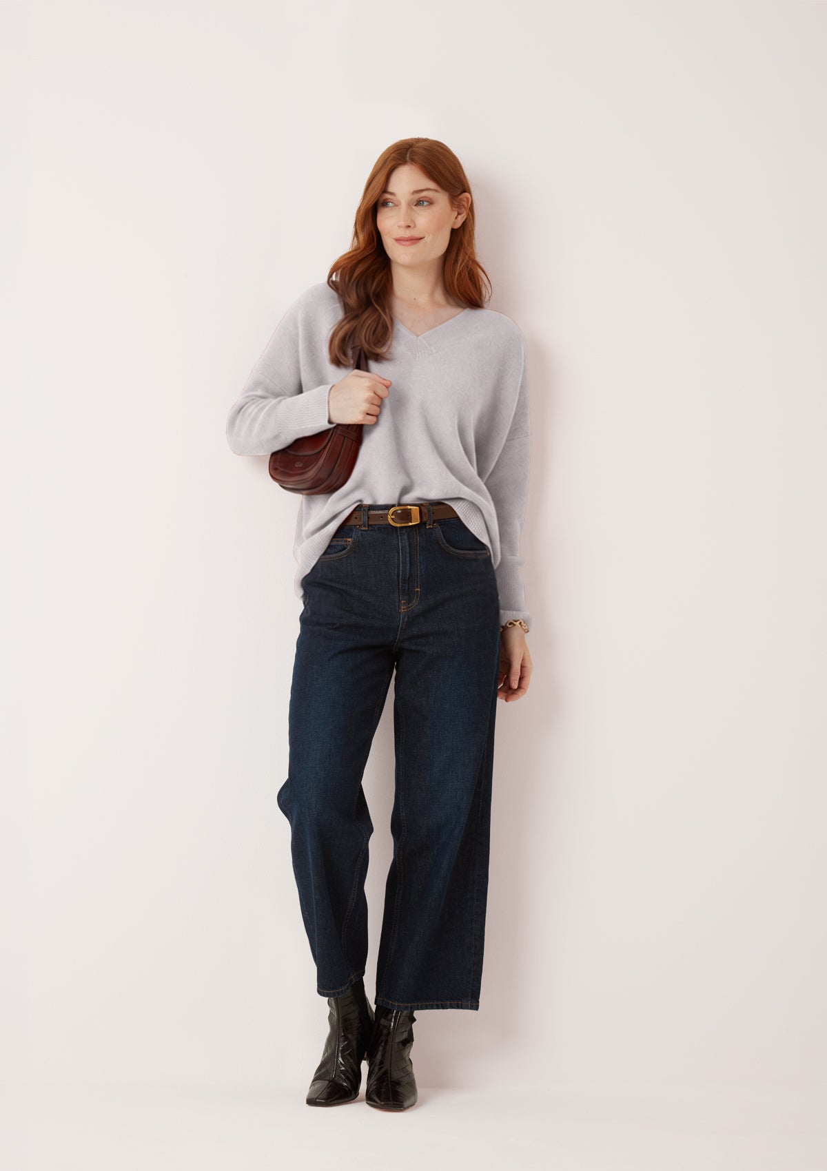 Relaxed Lofty V Neck Sweater in Foggy Grey