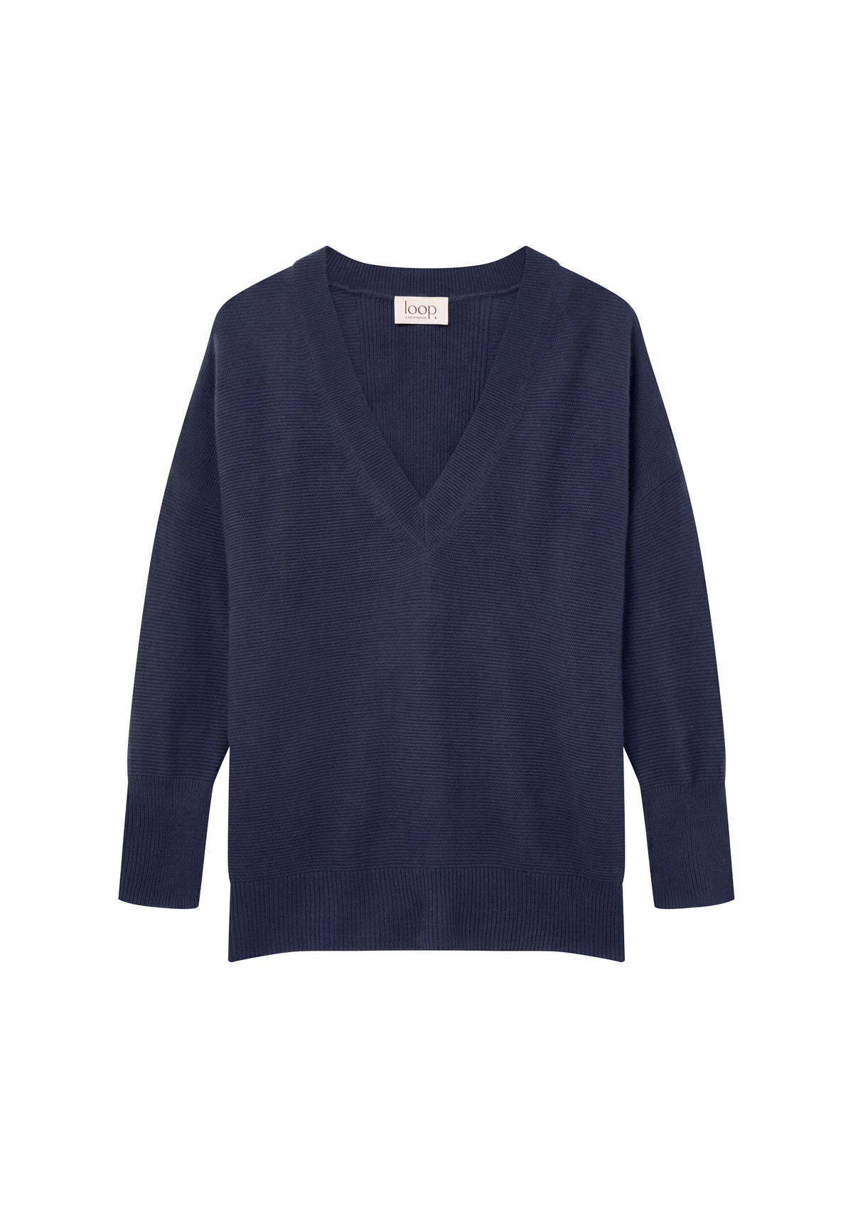 Relaxed Lofty V Neck Sweater in Midnight Blue