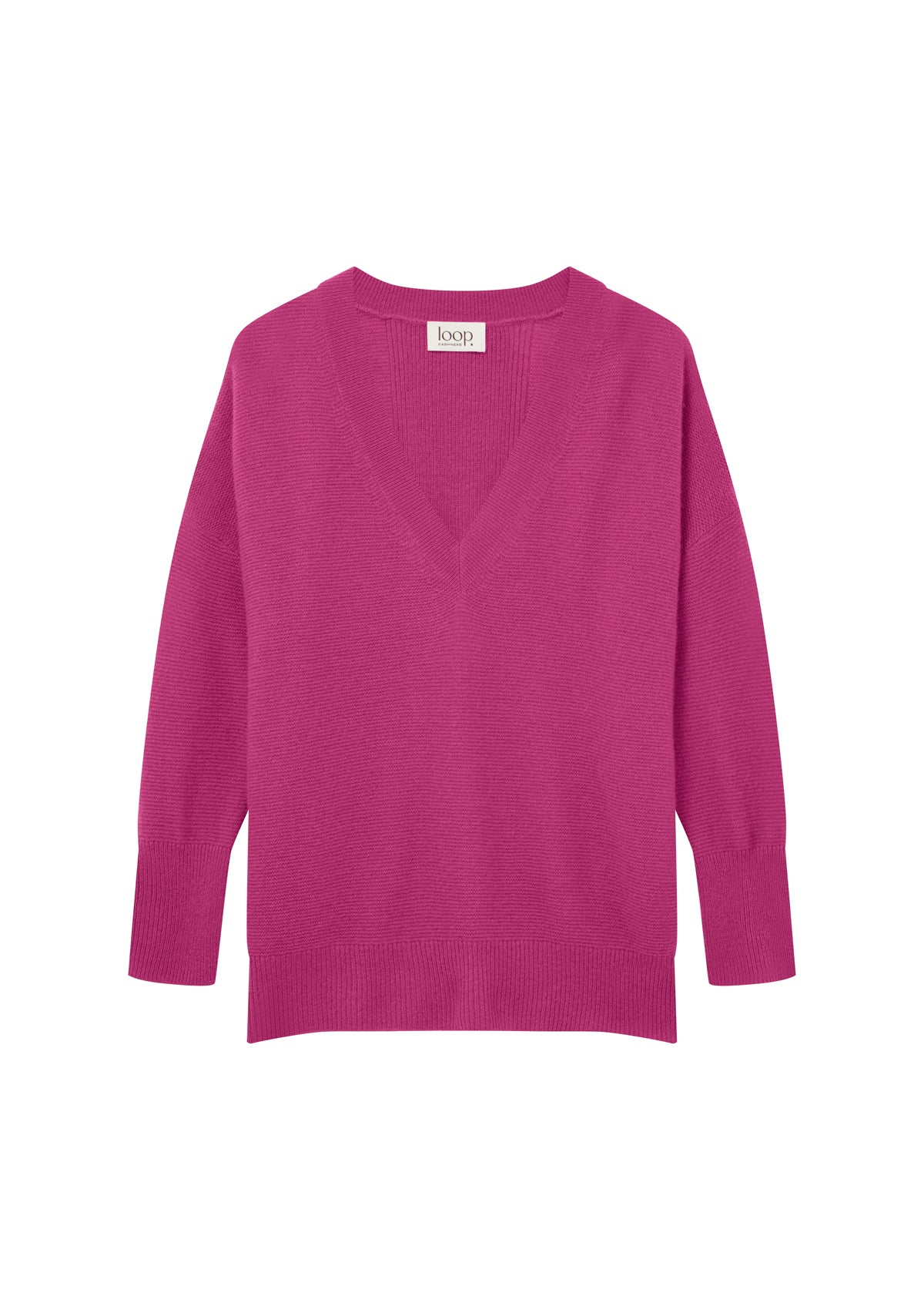 Relaxed Lofty V Neck Sweater in Morello Pink