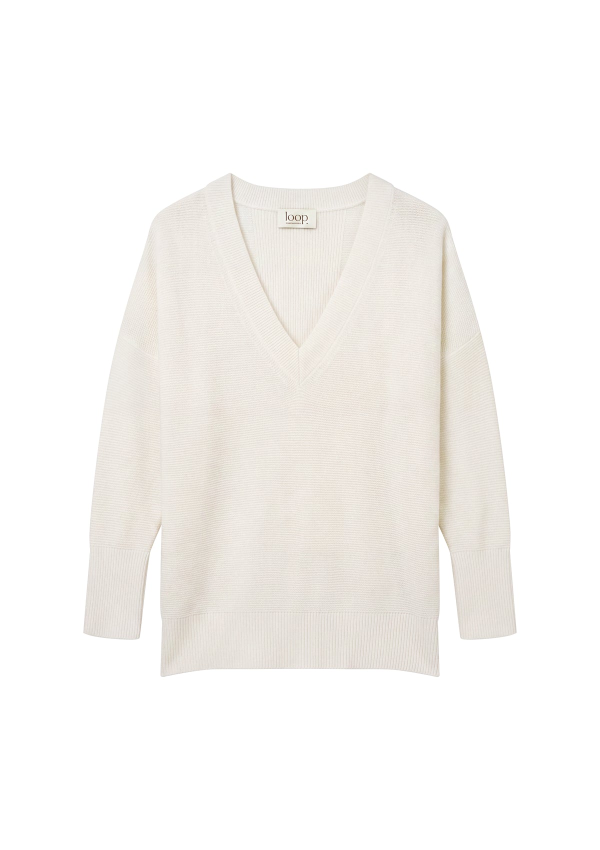 Relaxed Lofty V Neck Sweater in Snow White