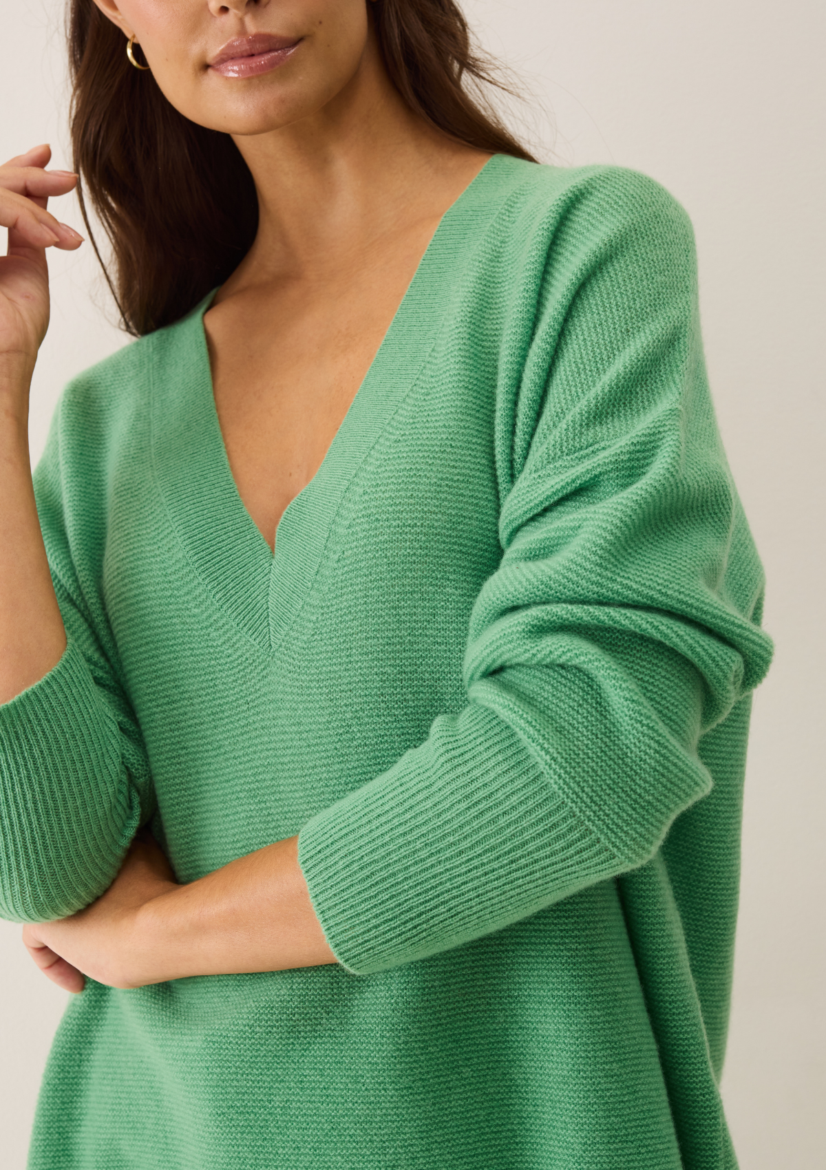 Relaxed Lofty V Neck Sweater in Chai Green