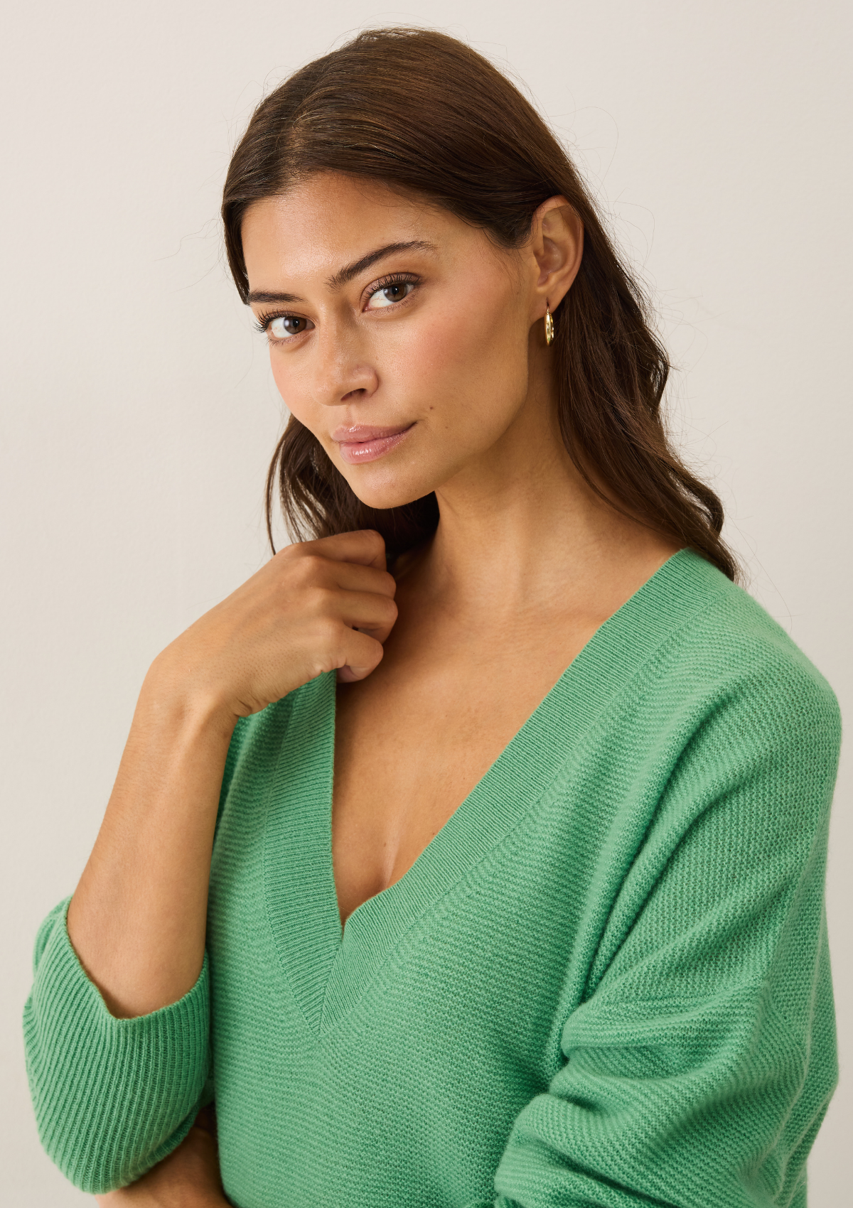 Relaxed Lofty V Neck Sweater in Chai Green