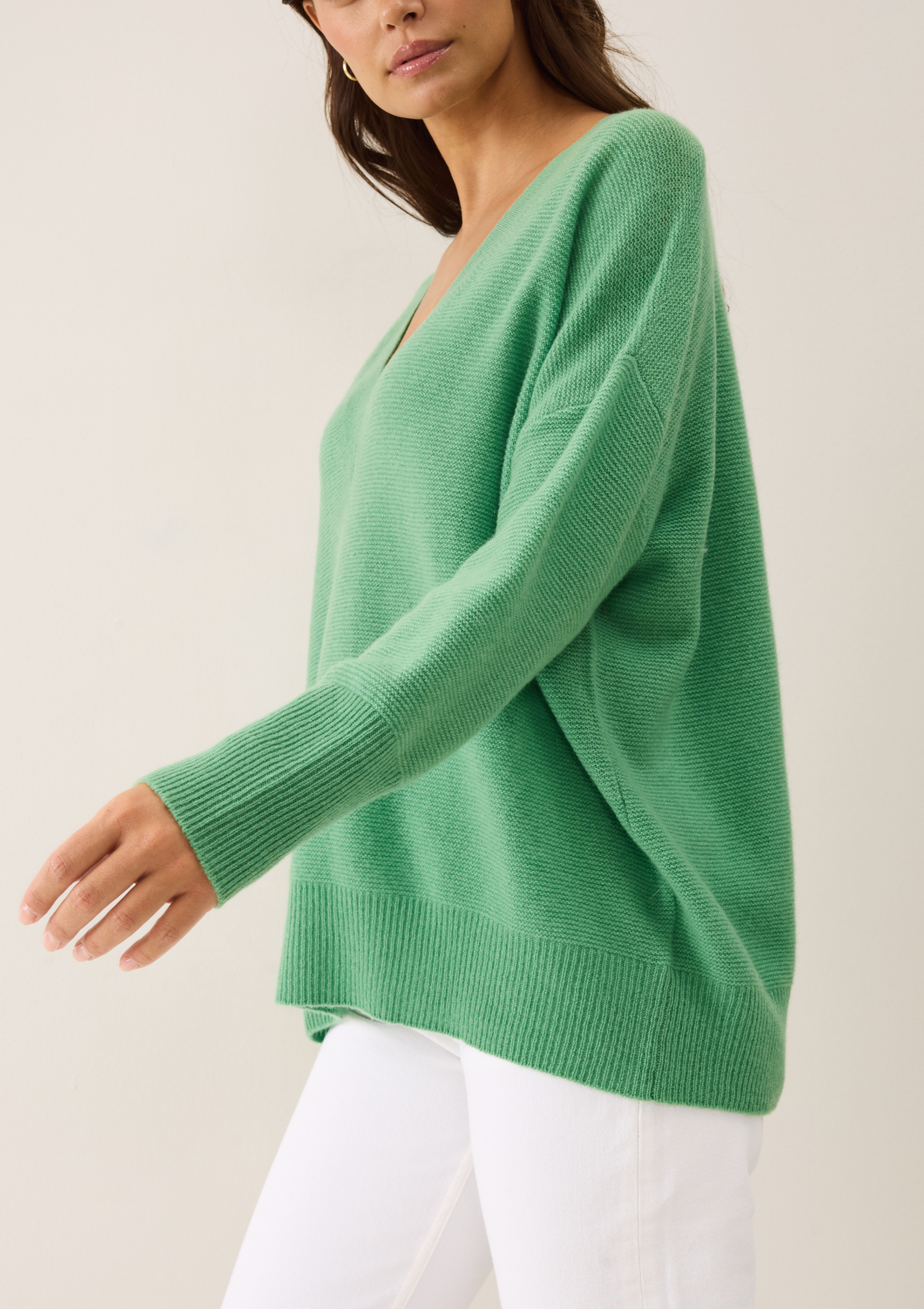 Relaxed Lofty V Neck Sweater in Chai Green