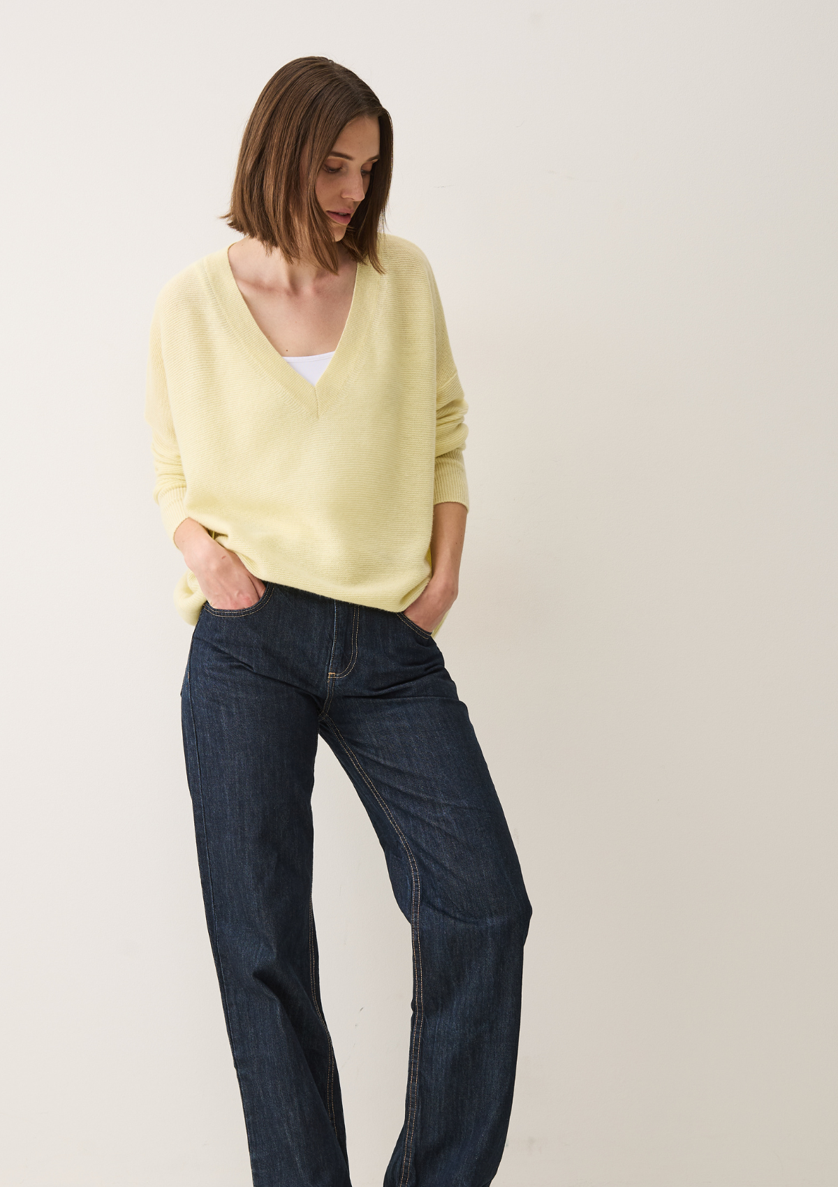 Relaxed Lofty V Neck Sweater in Lemonade