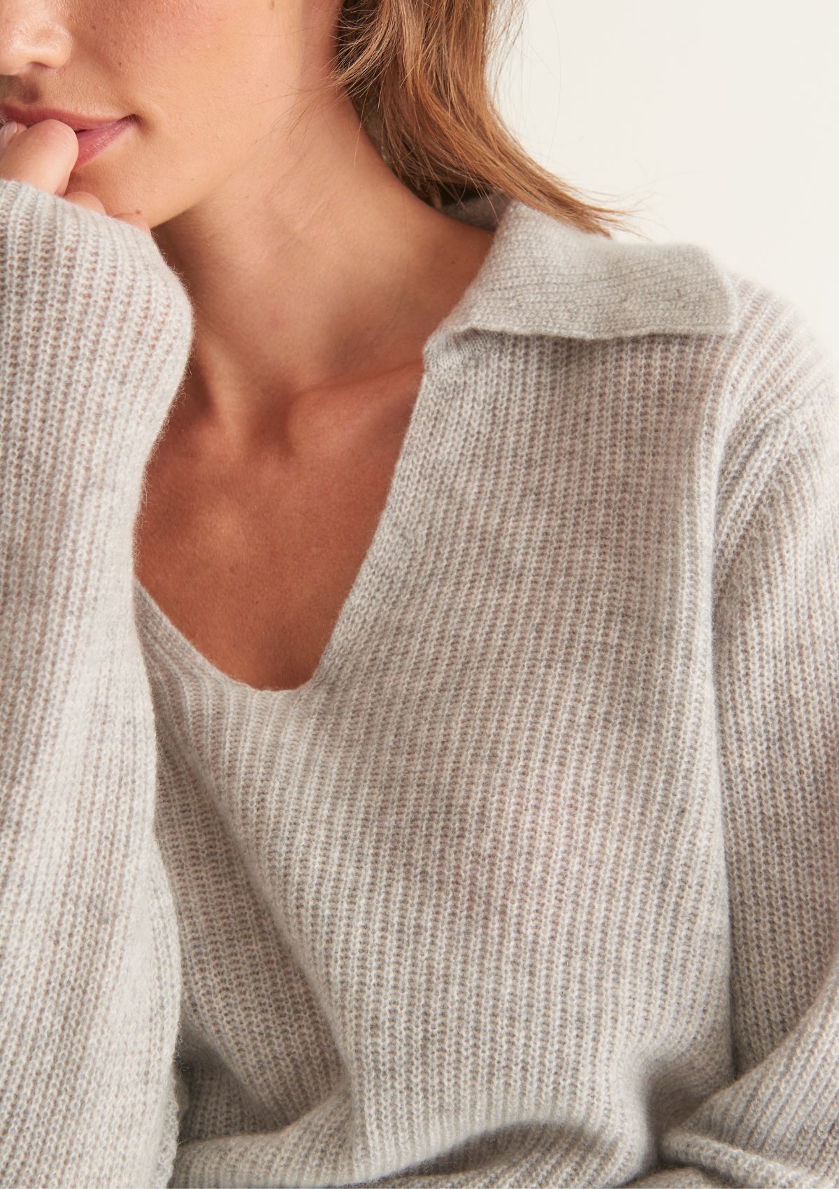 Cashmere Open Collar Sweater in Foggy Grey