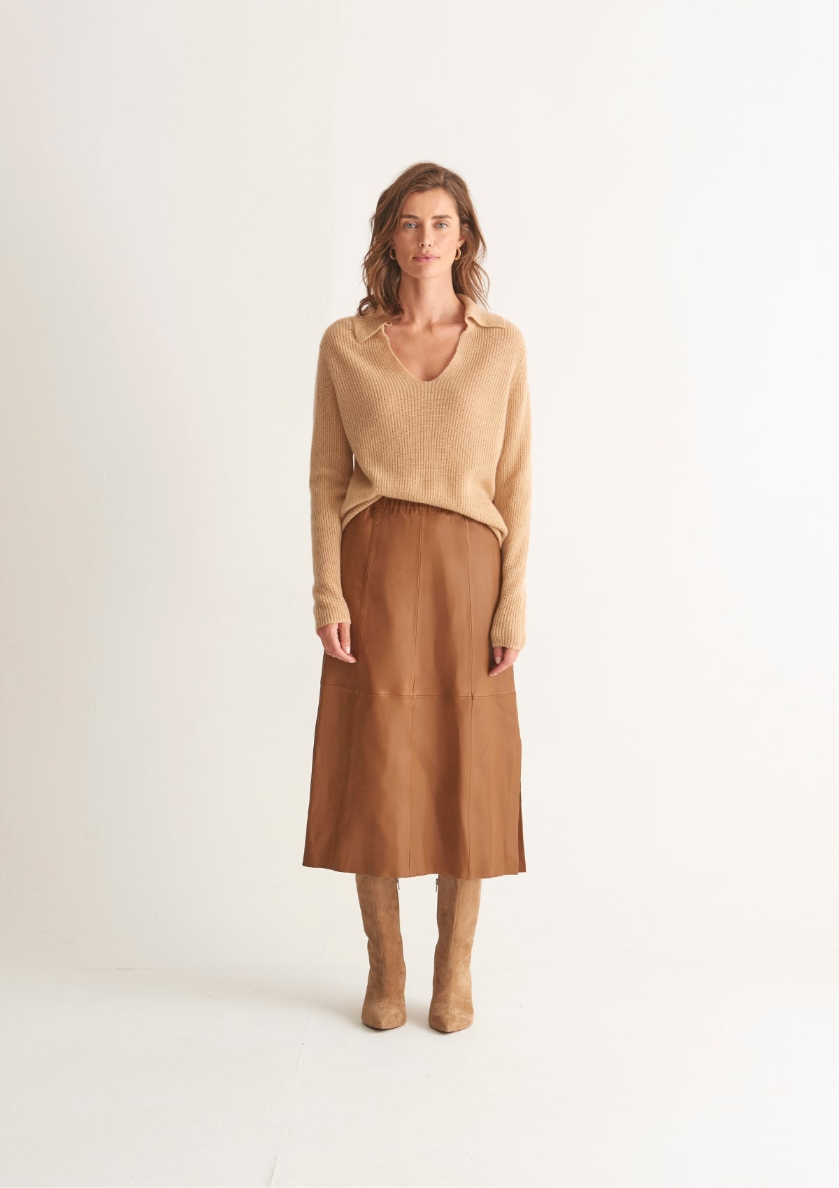 Cashmere Open Collar Sweater in Toffee