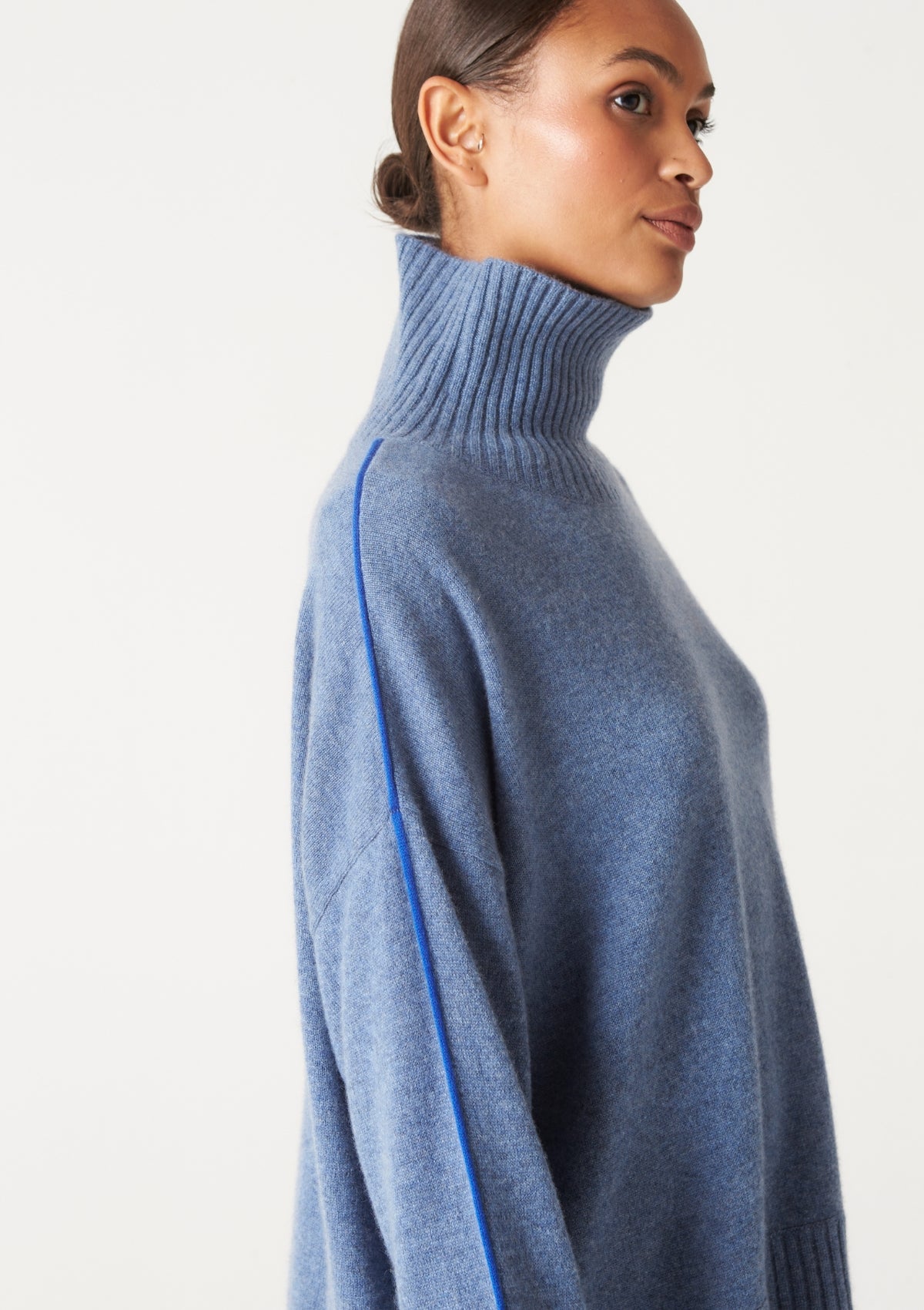 Contrast Trim Polo Neck Sweater in Baltic Blue/Klein Blue