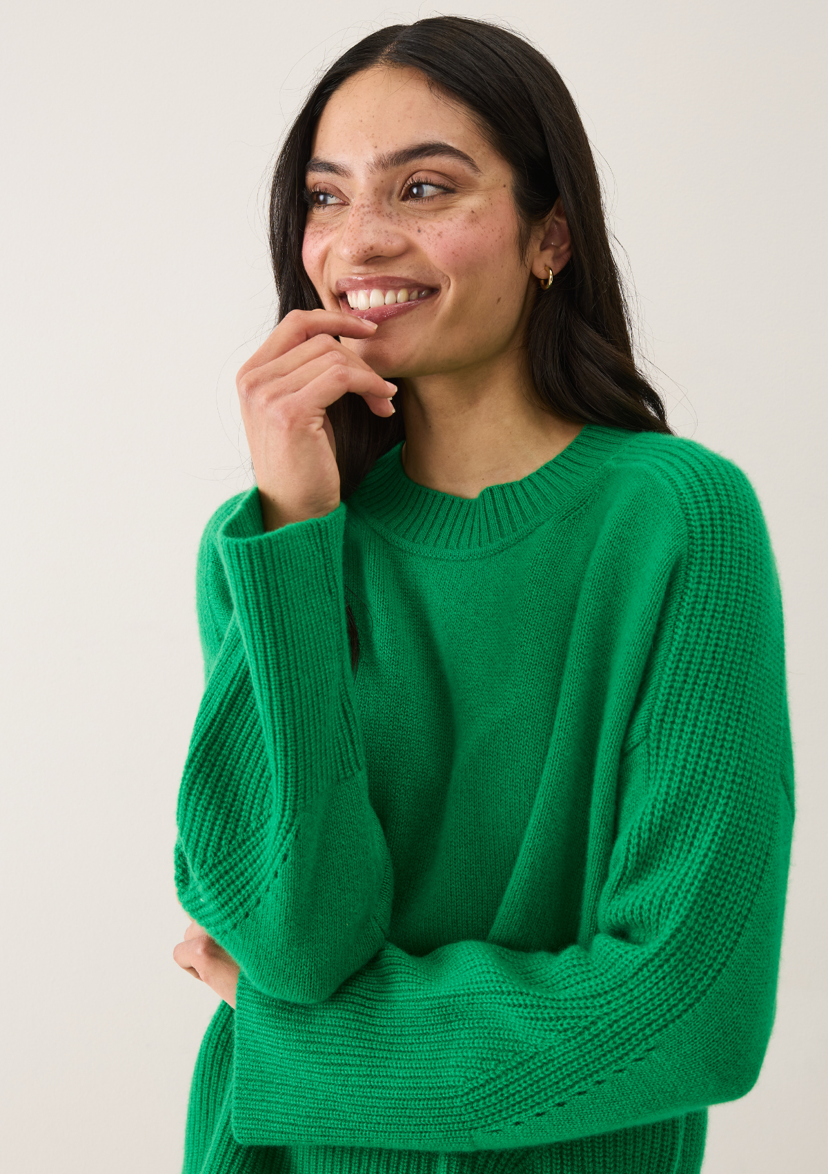 Ribbed Detail Lofty Crew Sweatshirt in Billiard Green