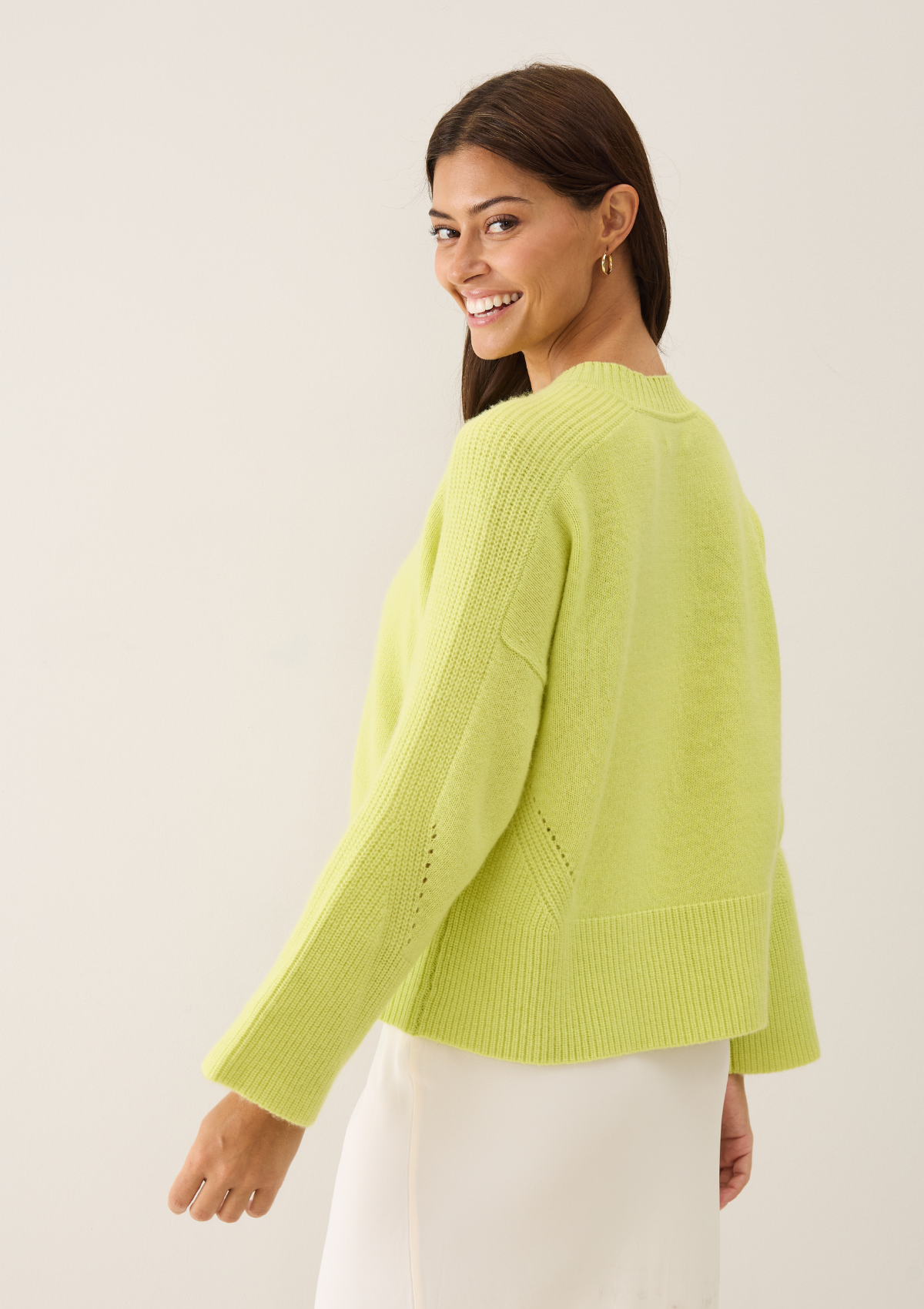 Ribbed Detail Lofty Crew Sweatshirt in Lime Green