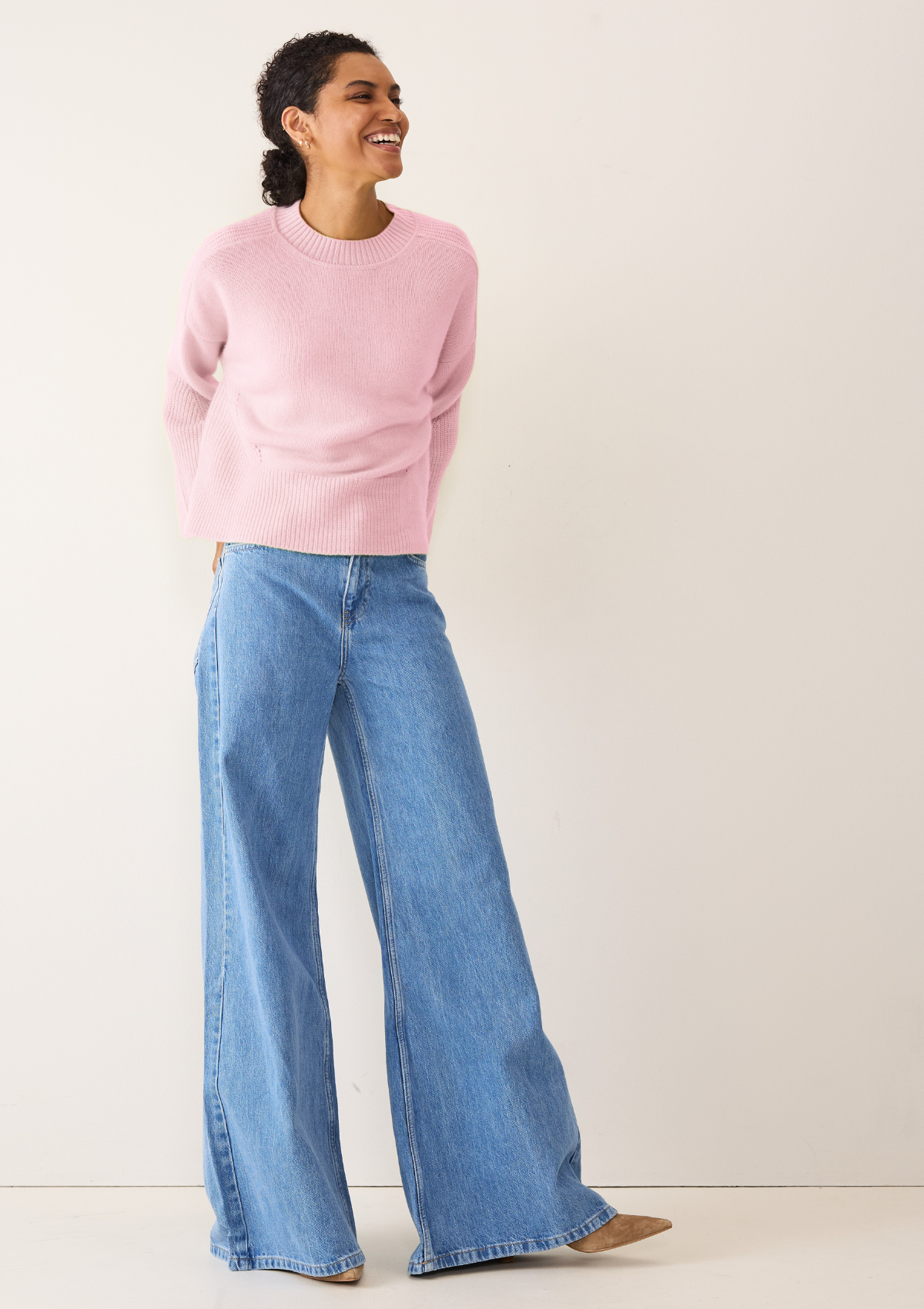 Ribbed Detail Lofty Crew Sweatshirt in Pixie Pink