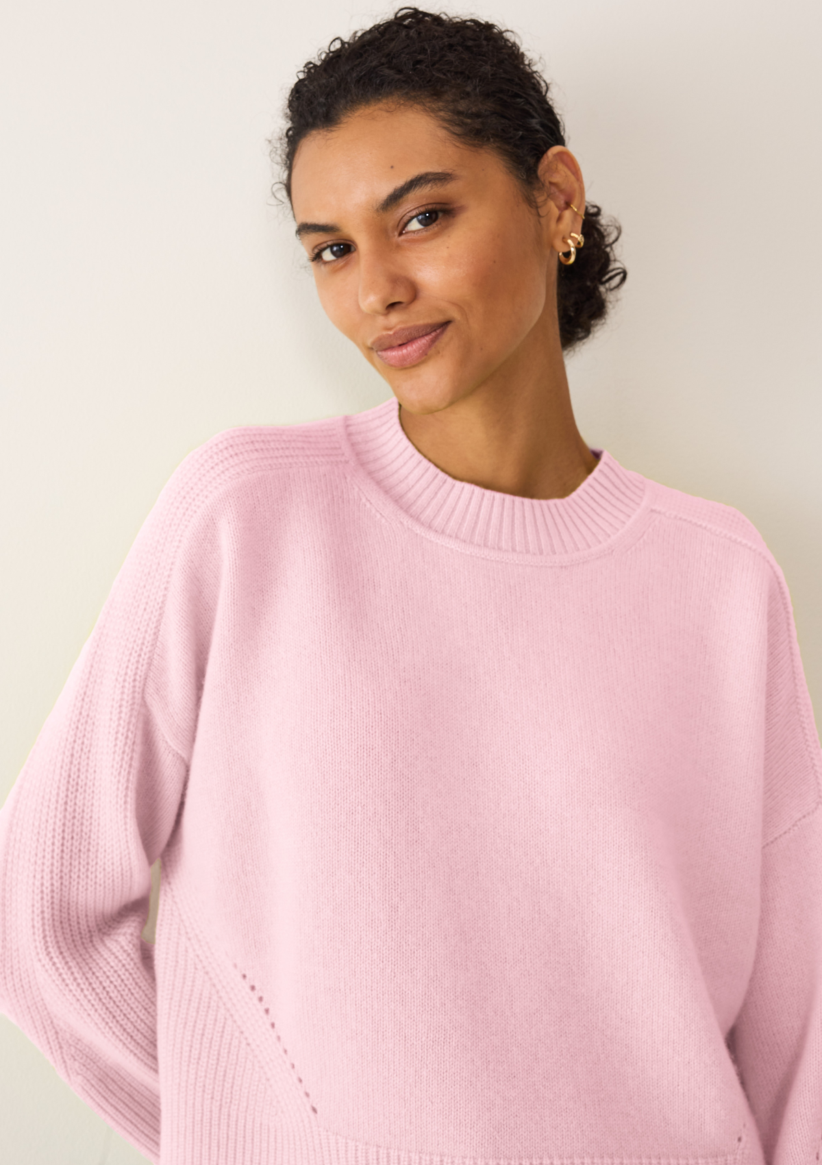 Ribbed Detail Lofty Crew Sweatshirt in Pixie Pink