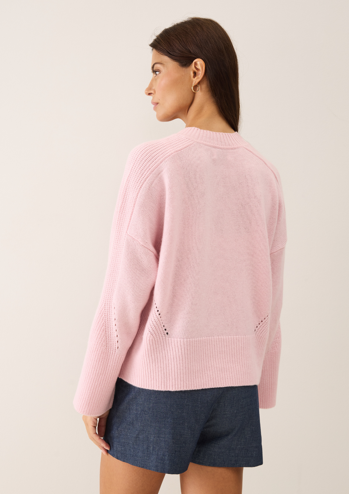 Ribbed Detail Lofty Crew Sweatshirt in Pixie Pink
