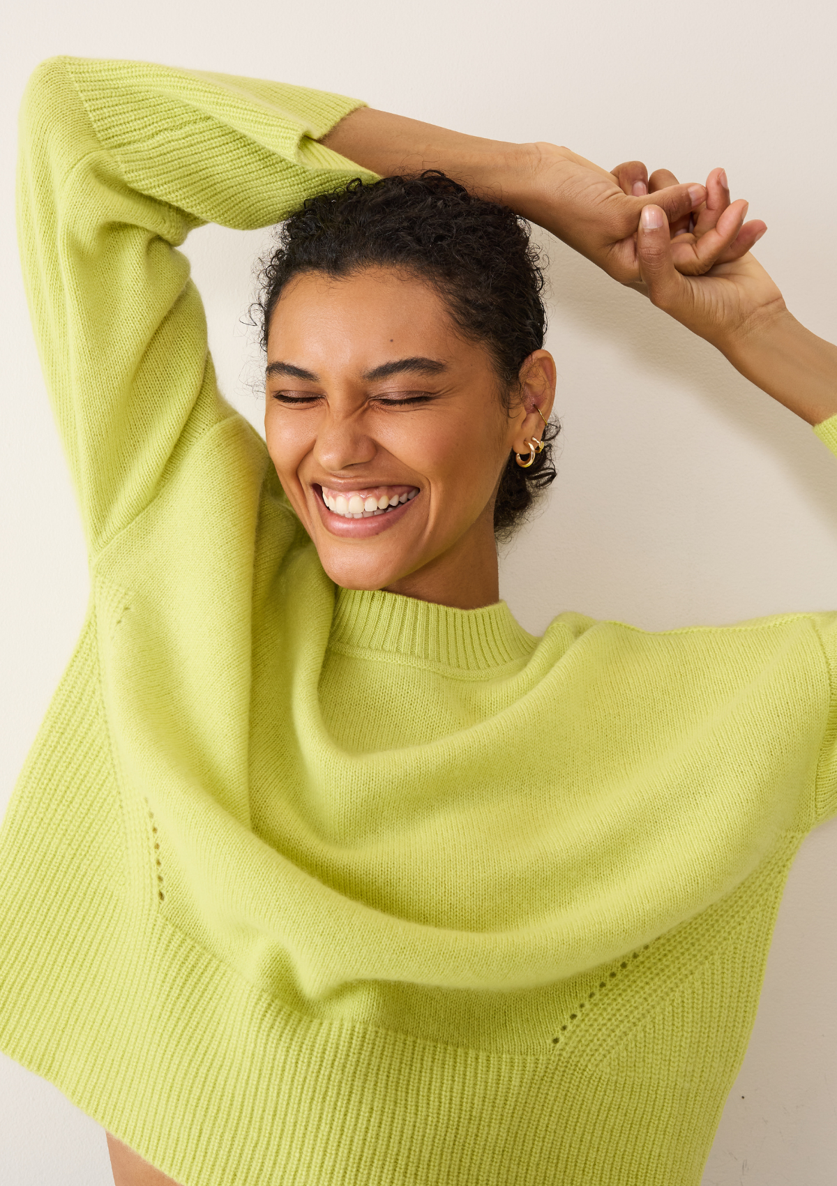 Ribbed Detail Lofty Crew Sweatshirt in Lime Green