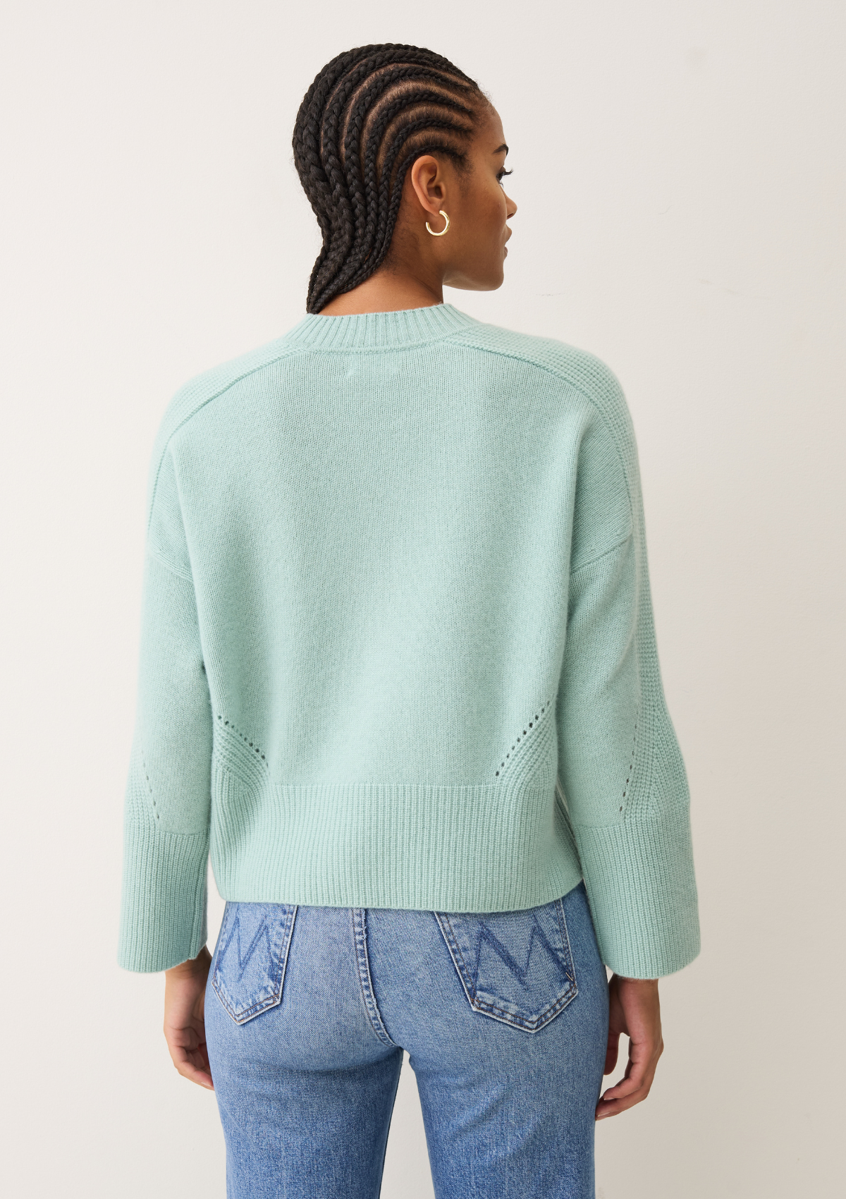 Ribbed Detail Lofty Crew Sweatshirt in Sea Foam Green