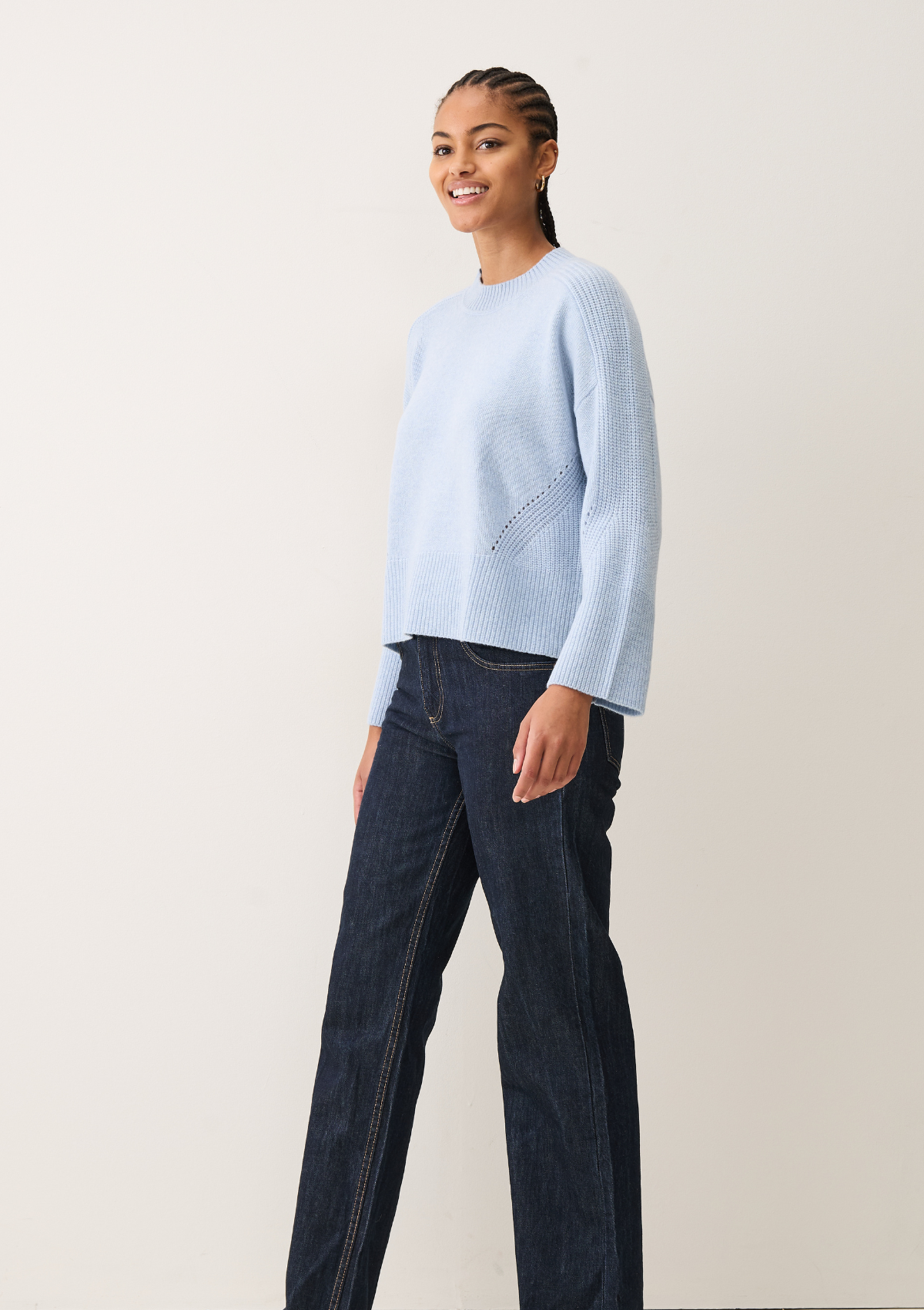 Ribbed Detail Lofty Crew Sweatshirt in Skyway Blue