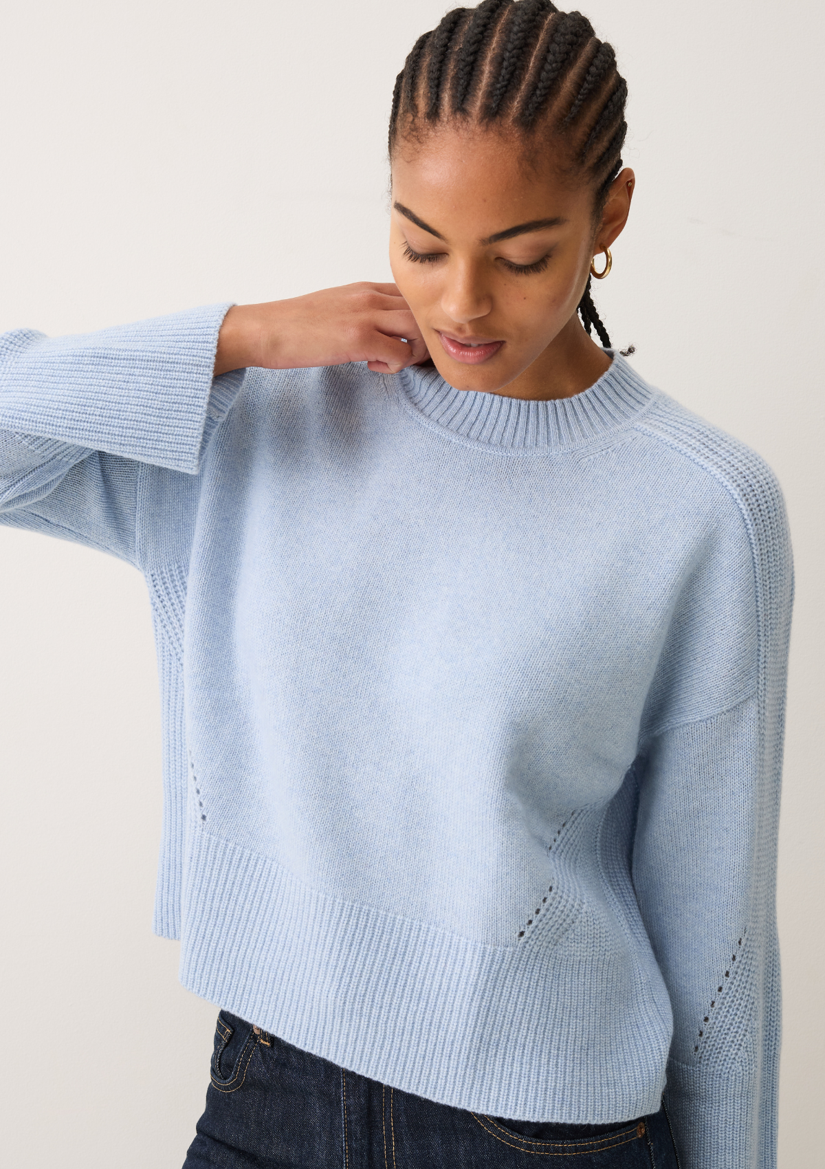 Ribbed Detail Lofty Crew Sweatshirt in Skyway Blue