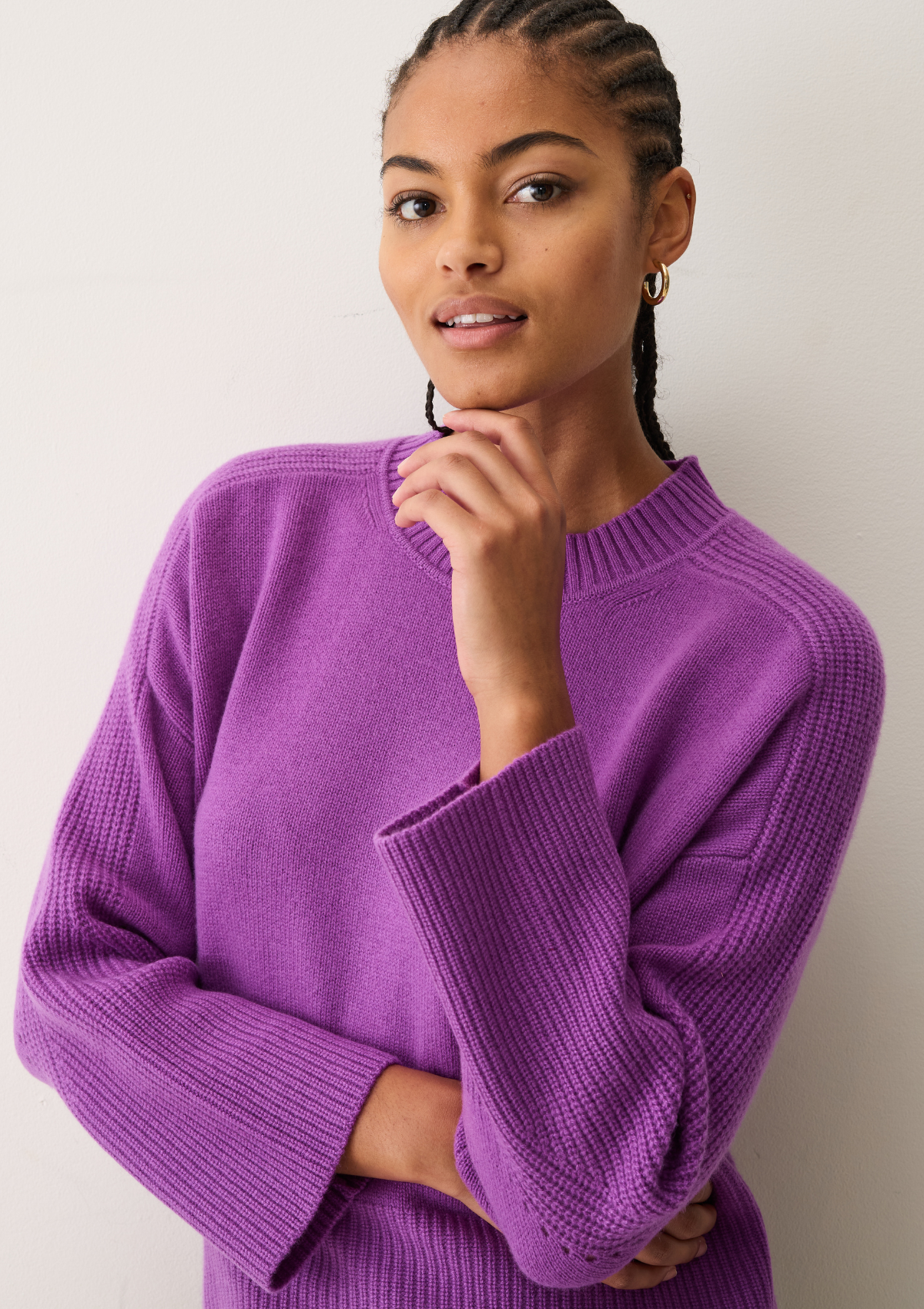 Ribbed Detail Lofty Crew Sweatshirt in Vibration Purple