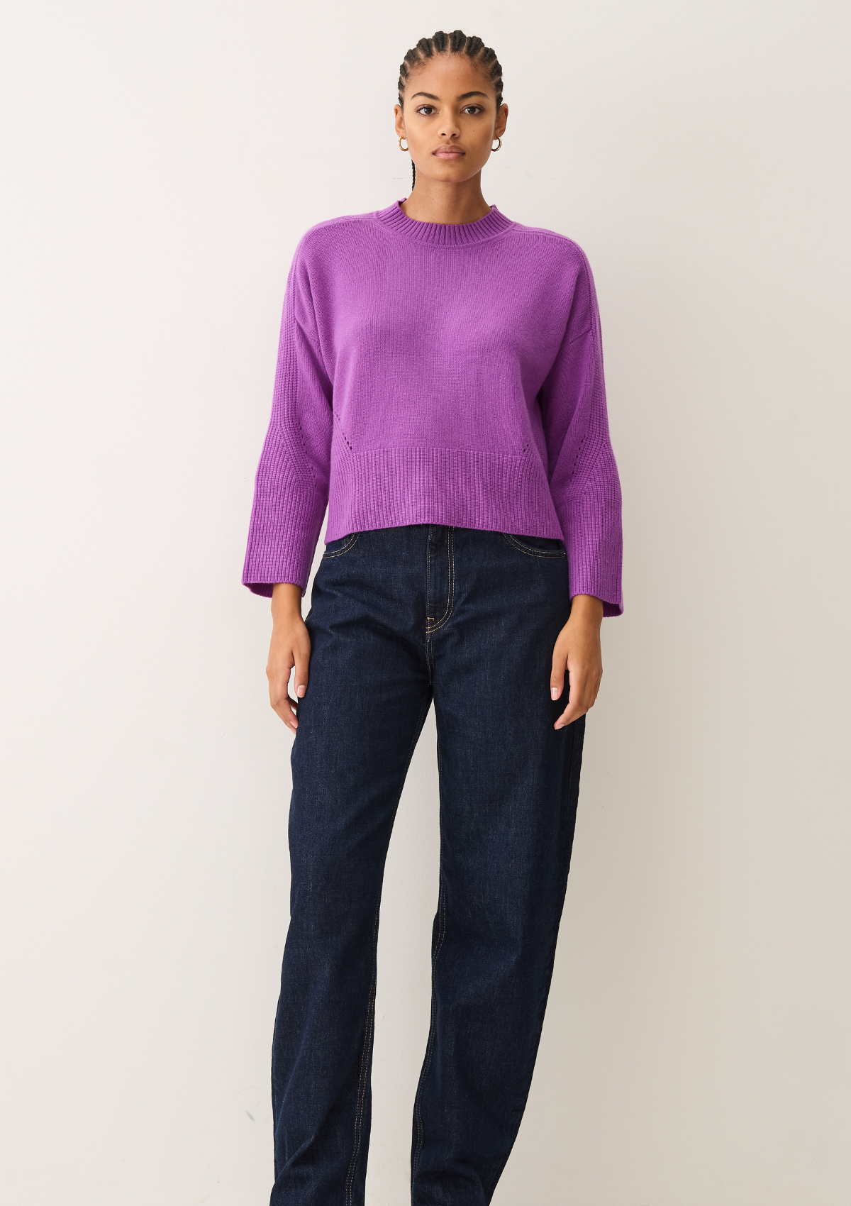 Ribbed Detail Lofty Crew Sweatshirt in Vibration Purple
