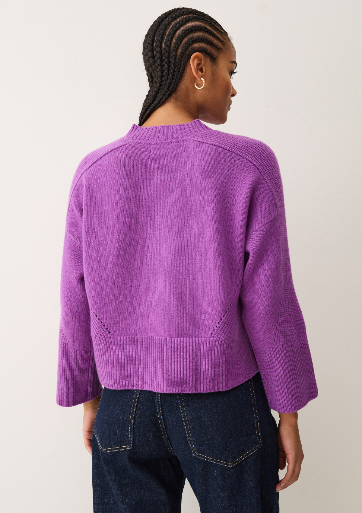 Ribbed Detail Lofty Crew Sweatshirt in Vibration Purple