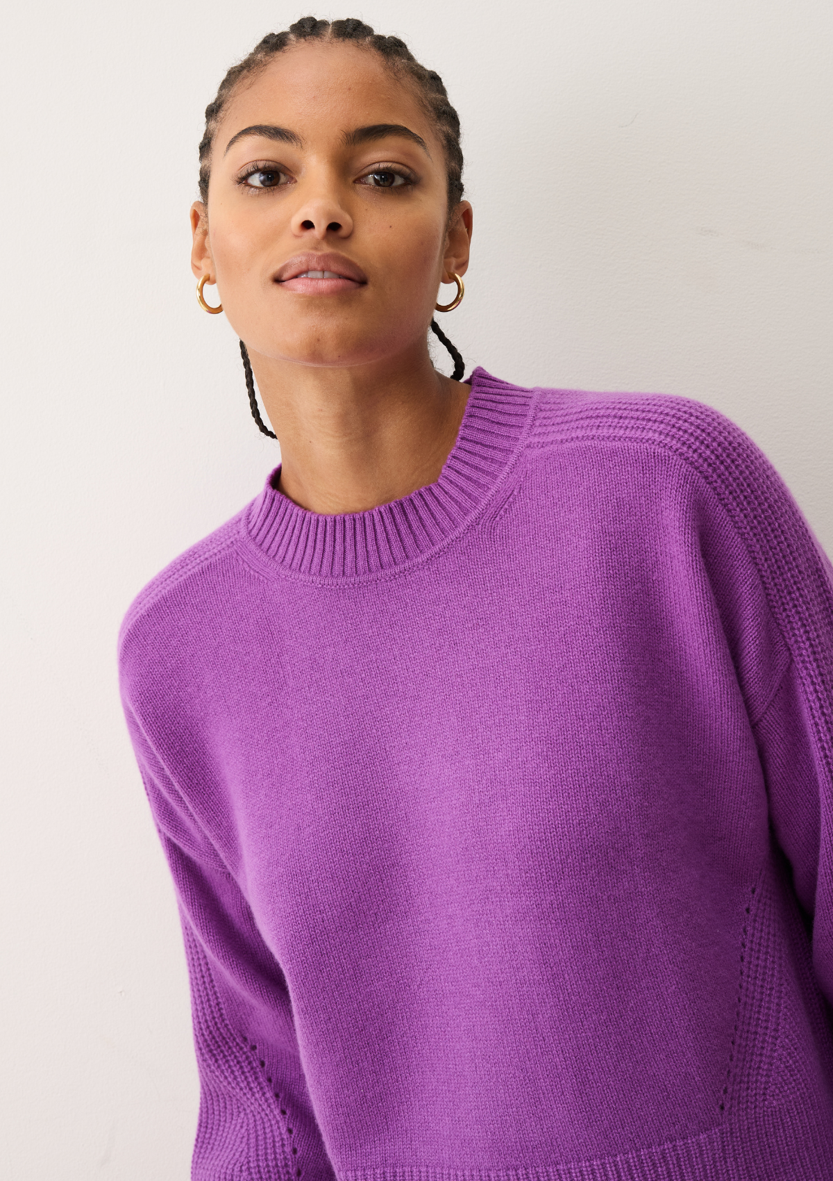 Ribbed Detail Lofty Crew Sweatshirt in Vibration Purple